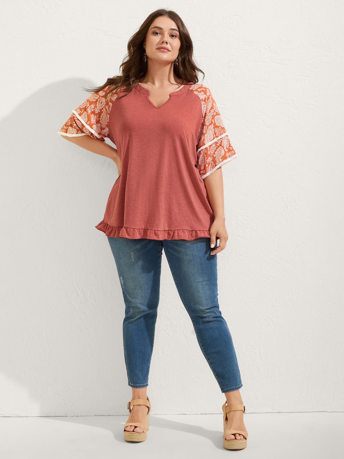 Supersoft Rayon Tassel Paisley Sleeve T-Shirt