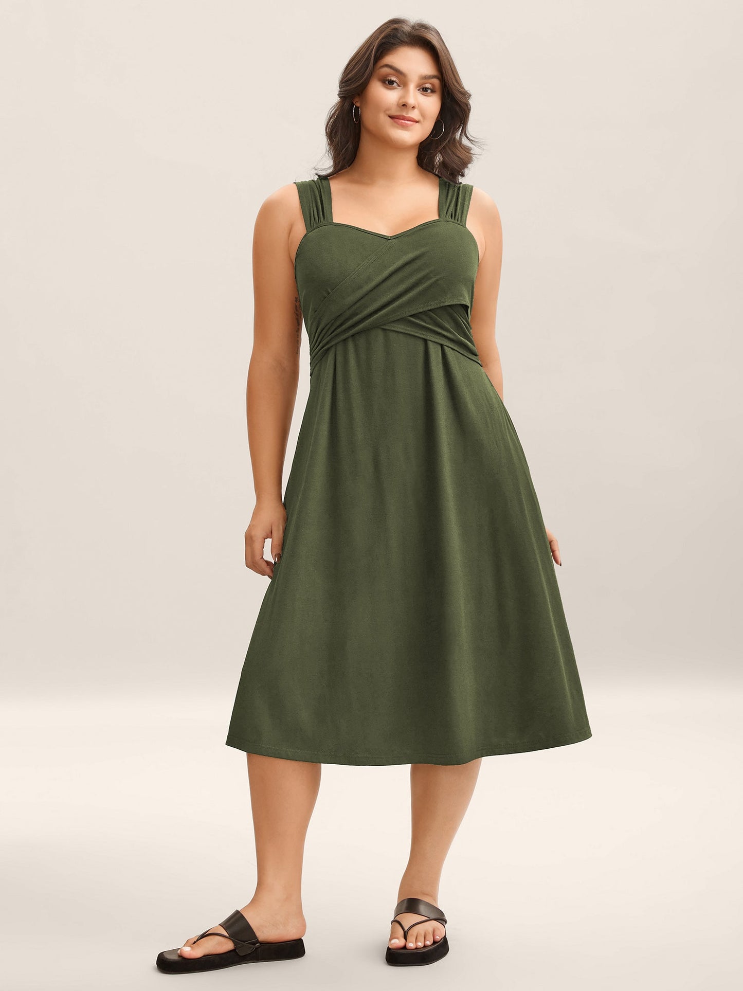Crosswrap Bodice Pockets Midi Dress