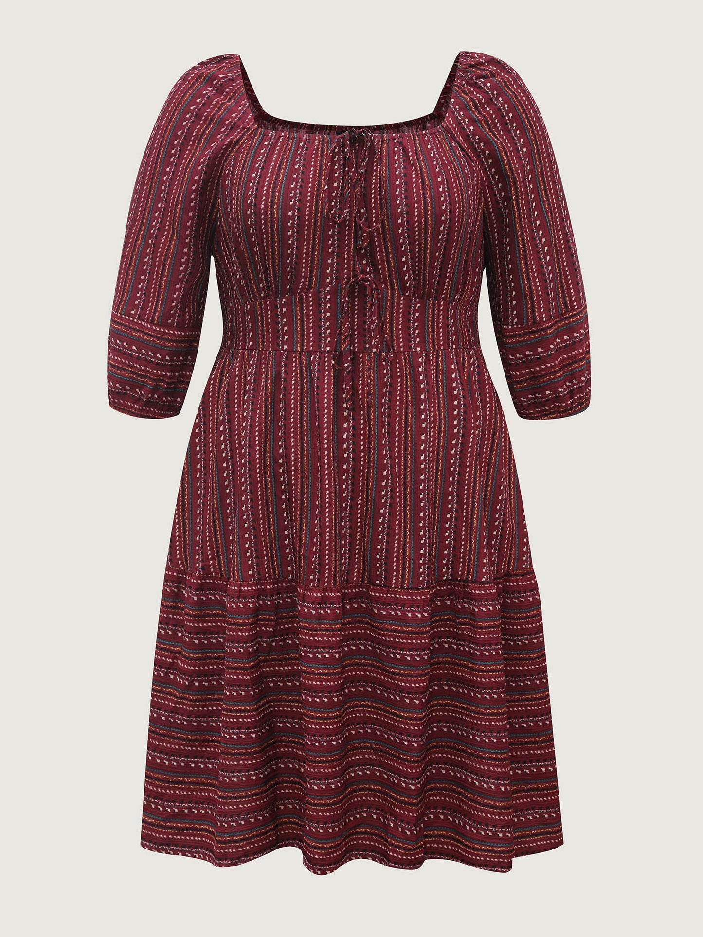Fall Stripes Cinched-Waist Tie Midi Dress