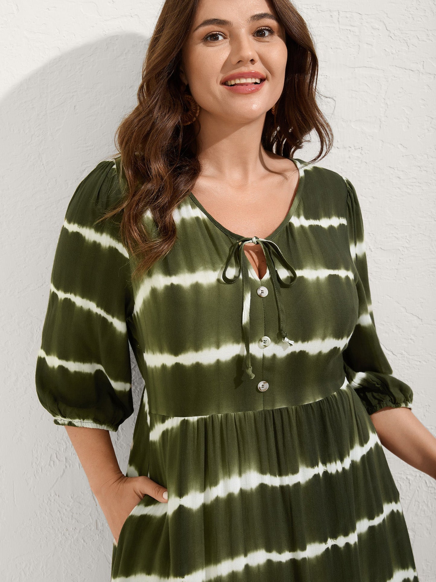 Tie-Dye Adjustable Neckline Midi Dress