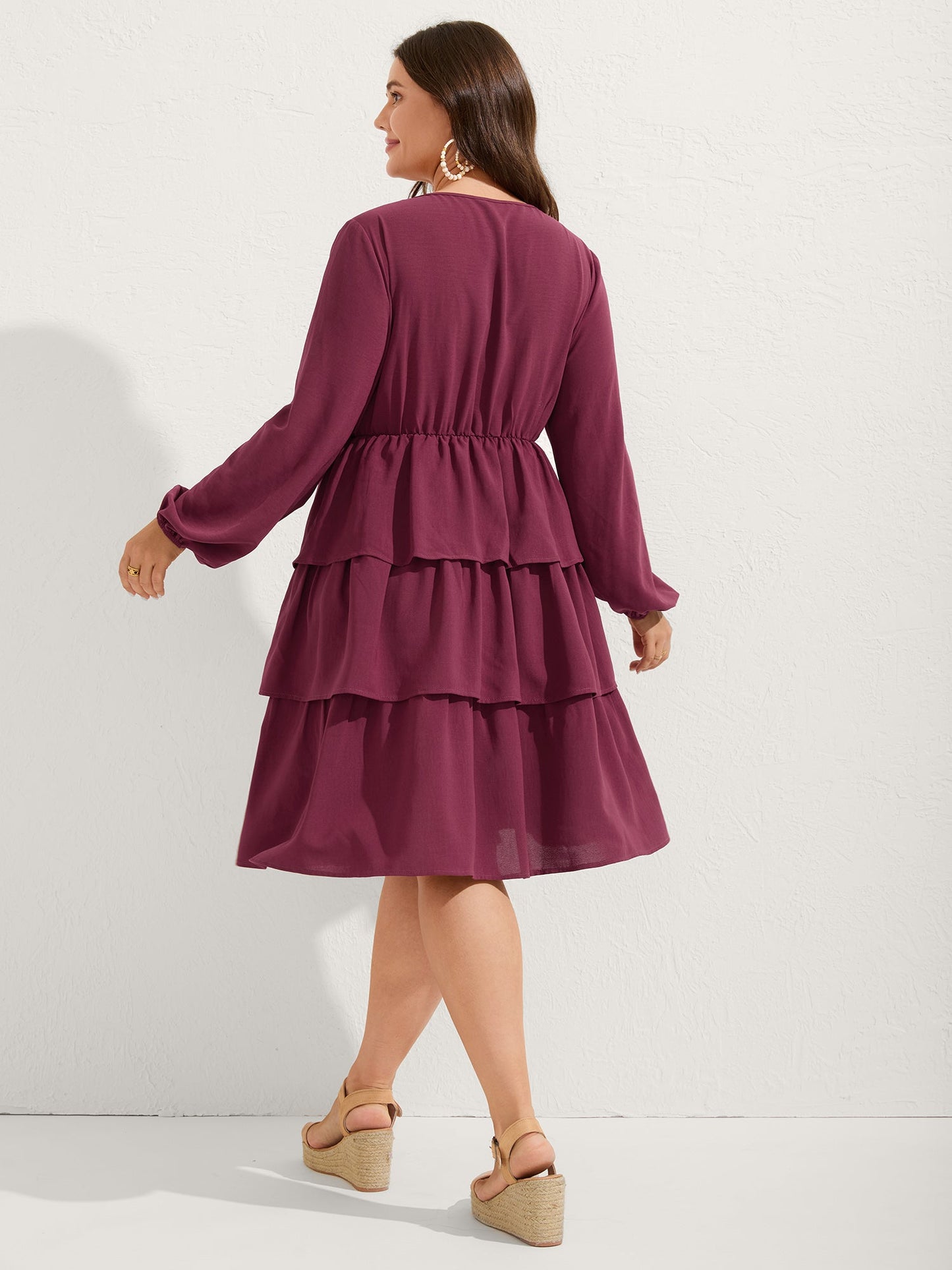 Floral Embroidery Pockets Layered Midi Dress