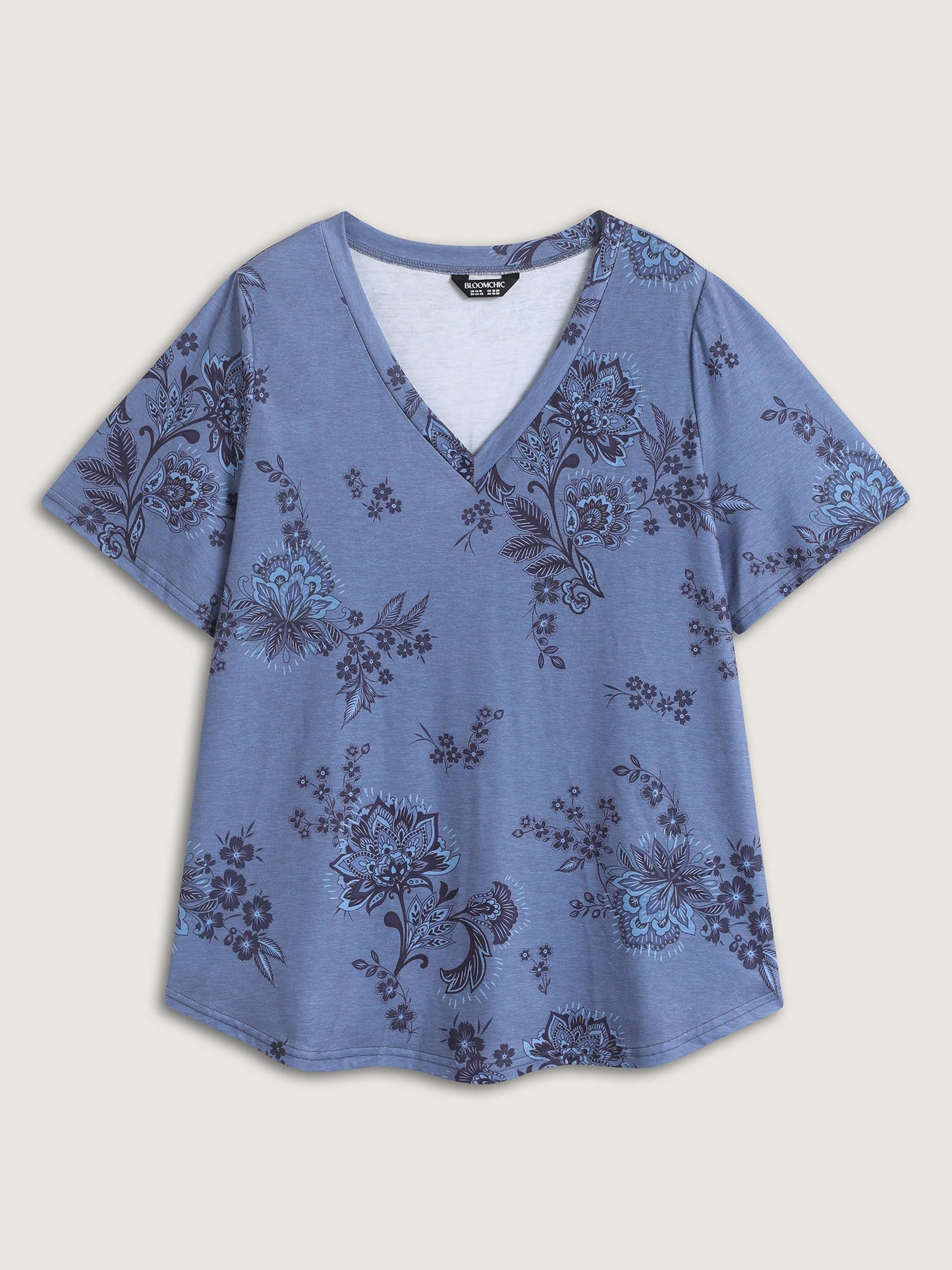 Floral V-Neck Drapey T-Shirt