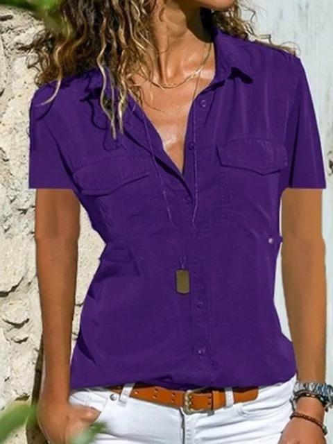 Solid Color Deep V-Neck Slim Shirt