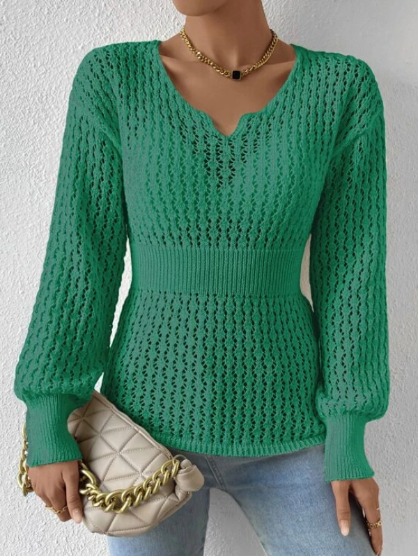 Pointelle Knit Drop Shoulder Sweater