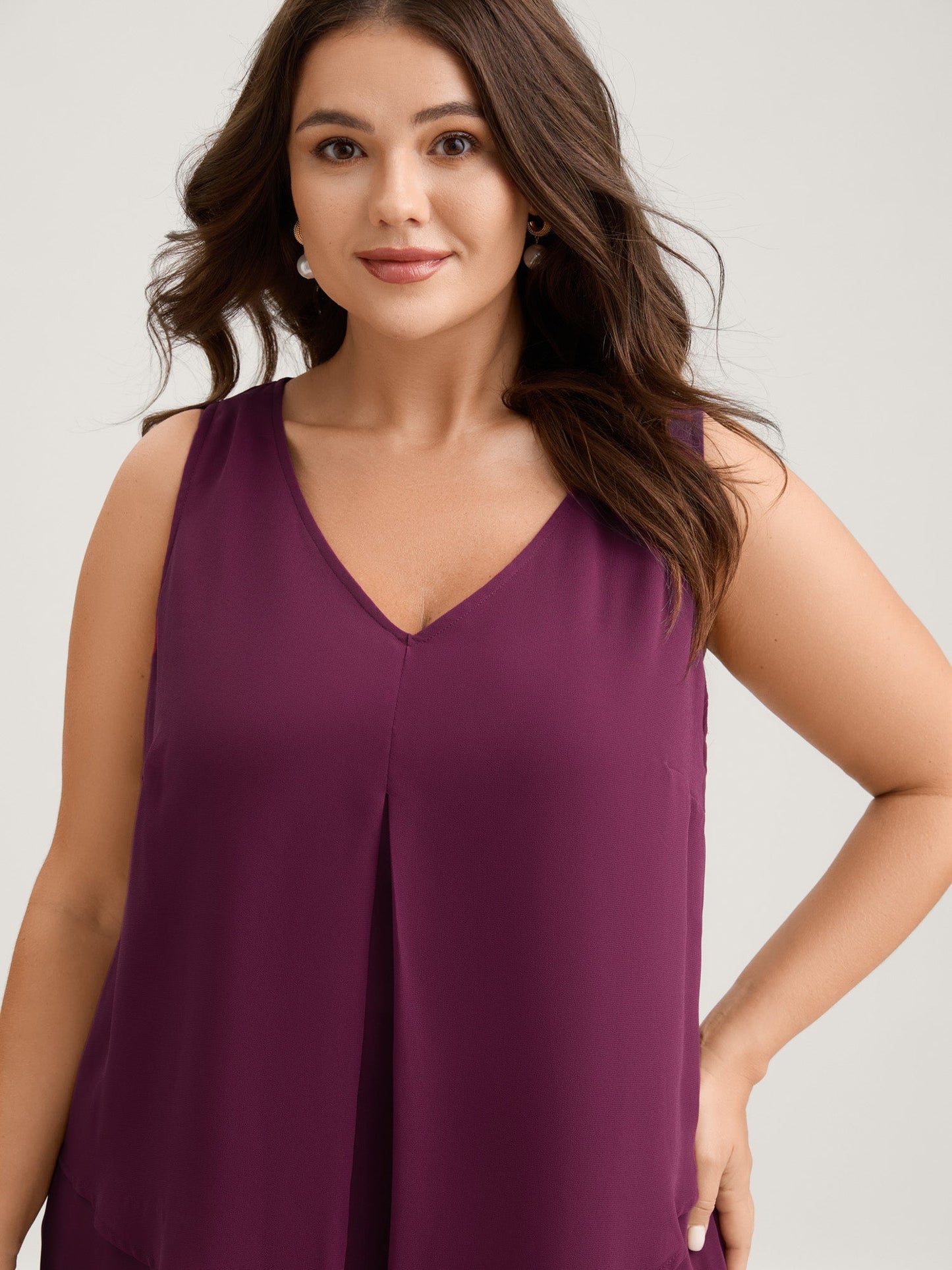 Chiffon Overlap Hem V-Neck Tank Top