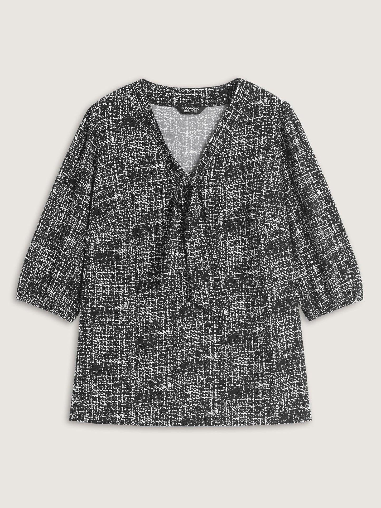 Tweed Print Knot Neck Blouse
