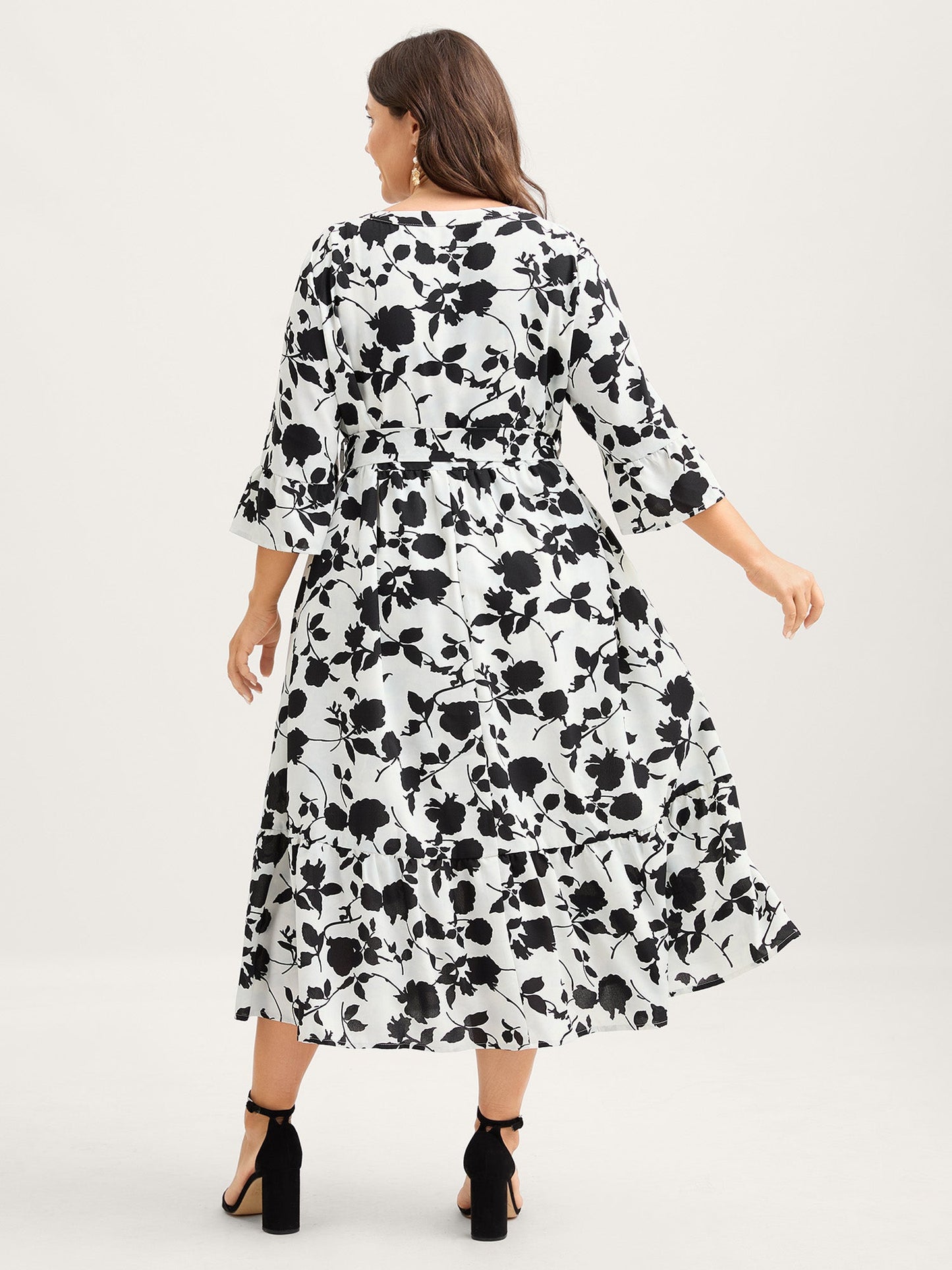 Floral Print Cut-Out Belted Midi Dress