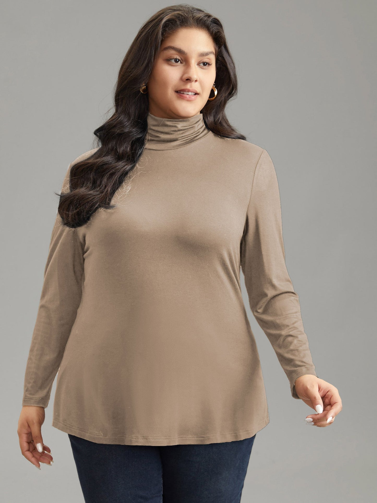 Supersoft Essentials Solid Funnel Neck Knit T-shirt