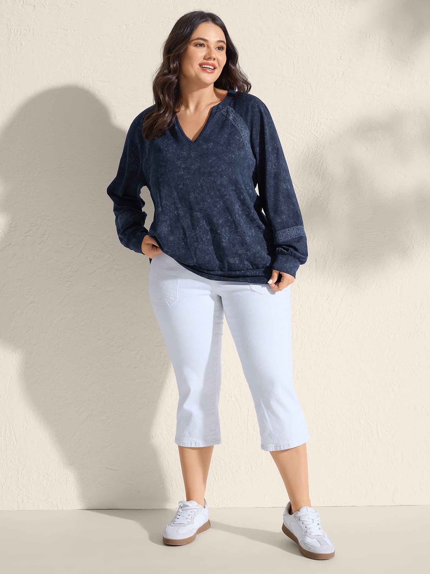 Snow Wash Effect Lace Trim Sweatshirt