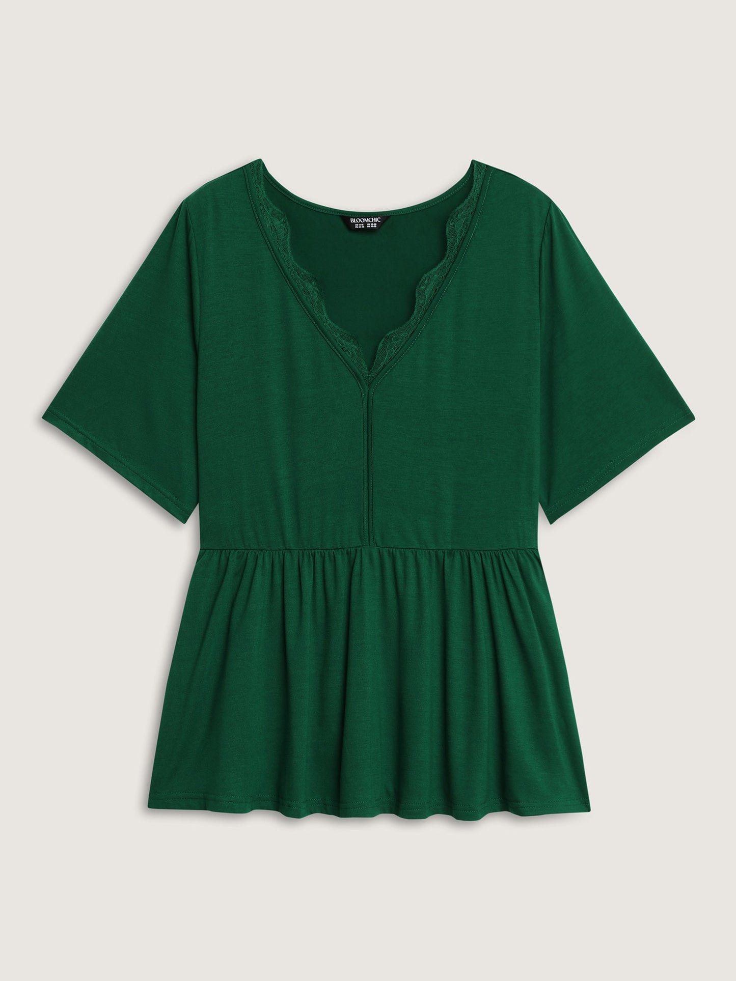 Scalloped Lace Neck Cinched Flared T-Shirt