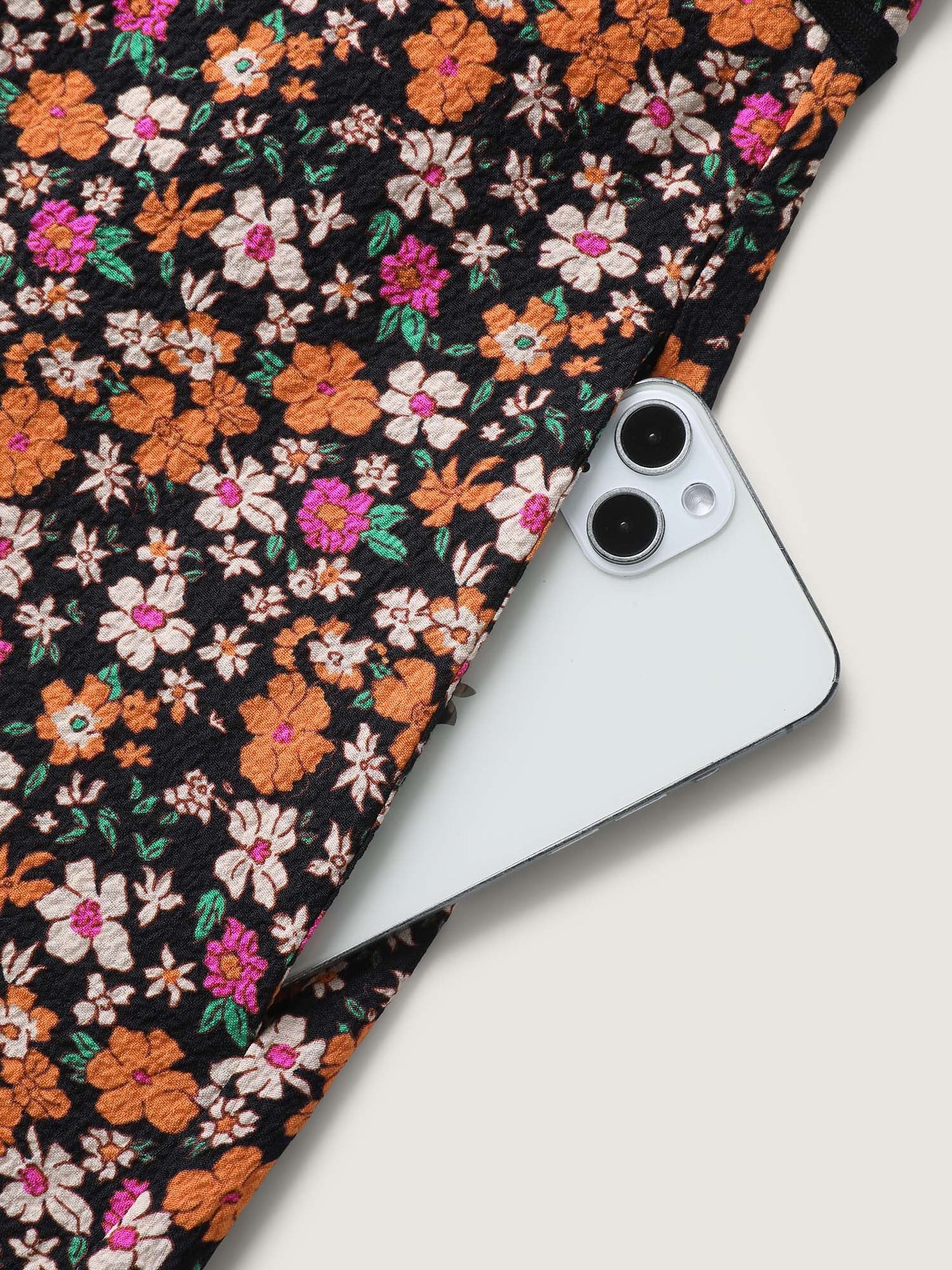 Floral Waist Tie Side Pockets Midi Dress