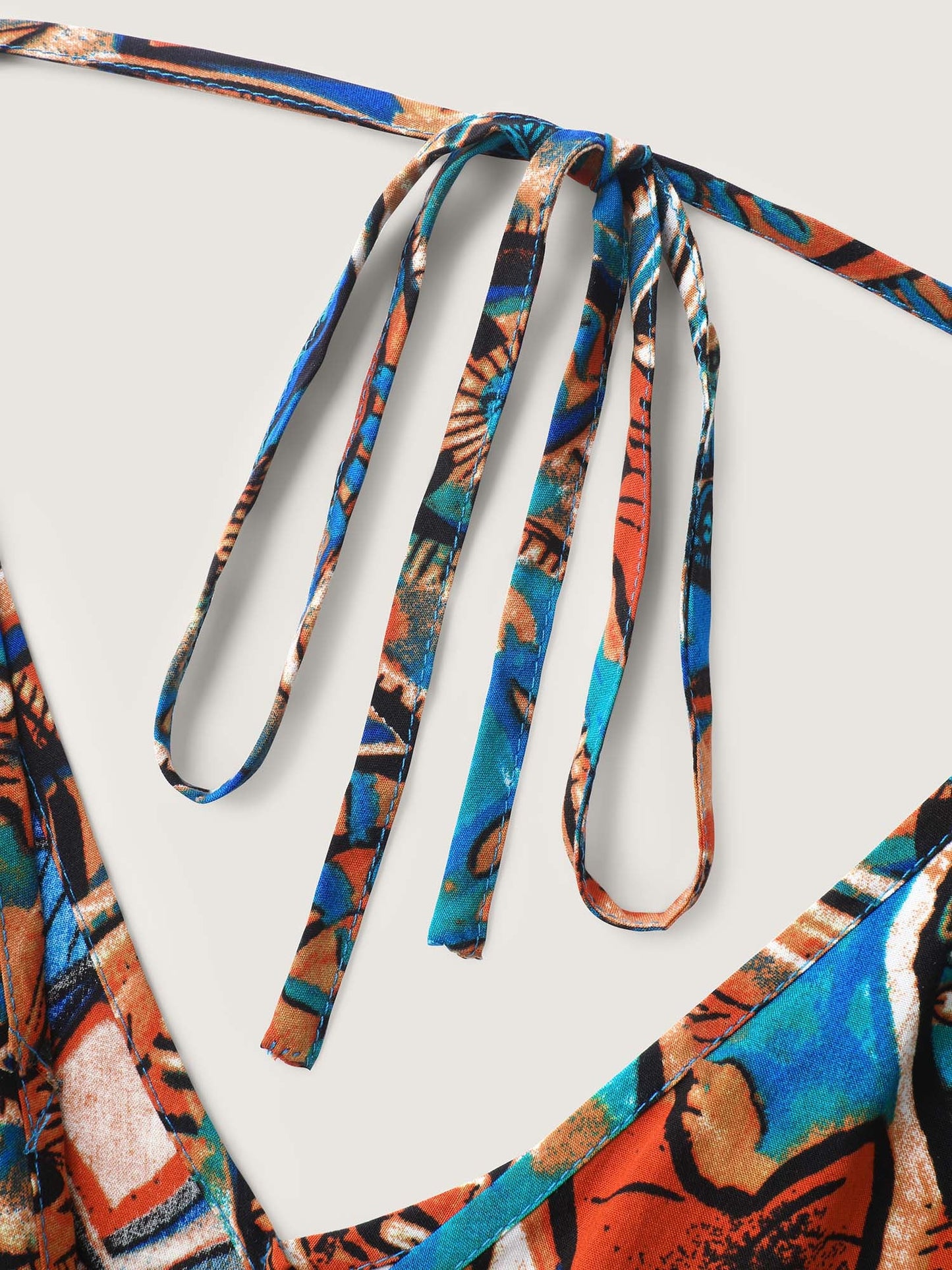 Graffiti Print Pockets Backless Tie Jumpsuit