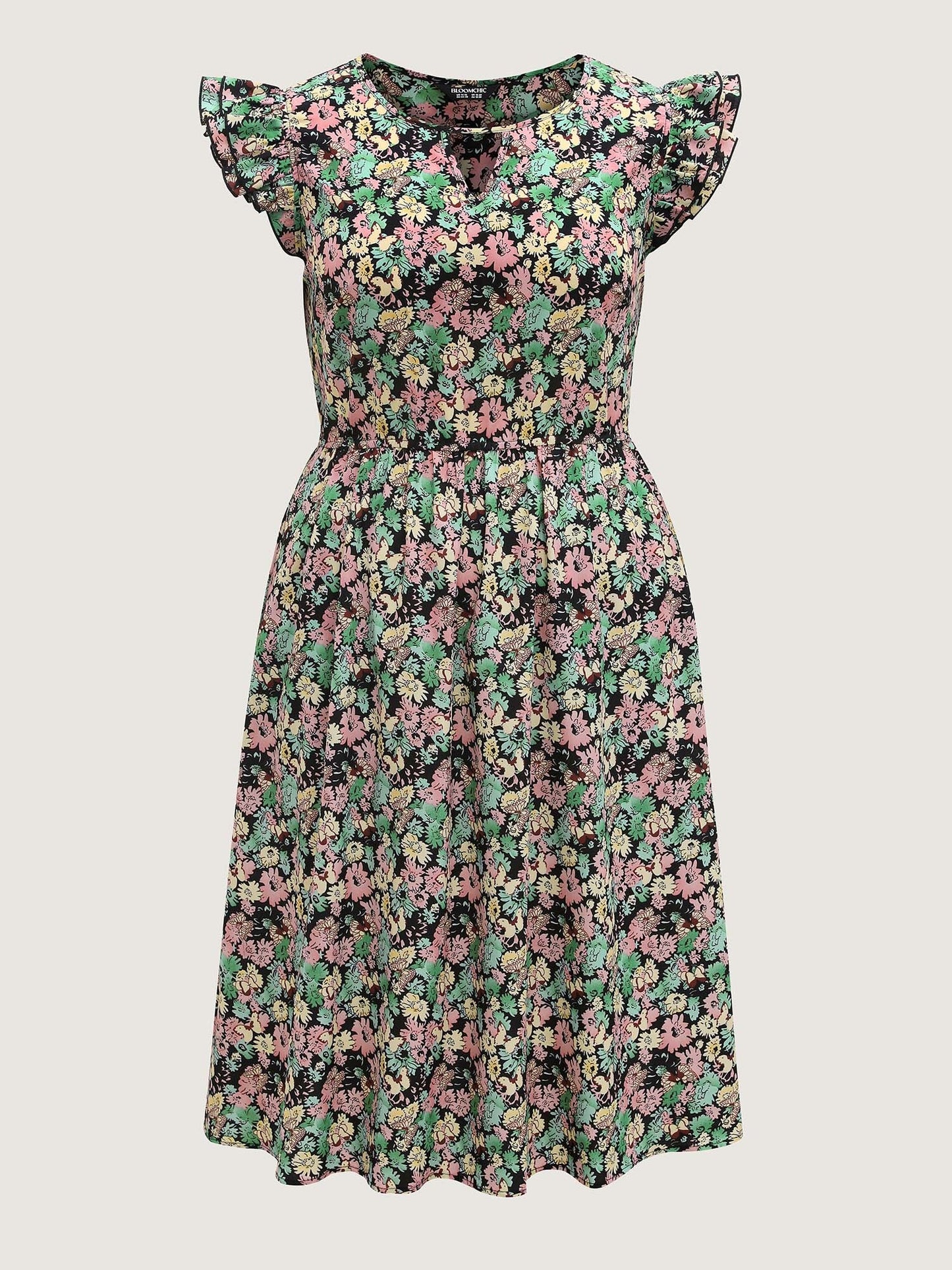 Floral Layered Ruffled Sleeve Midi Dress