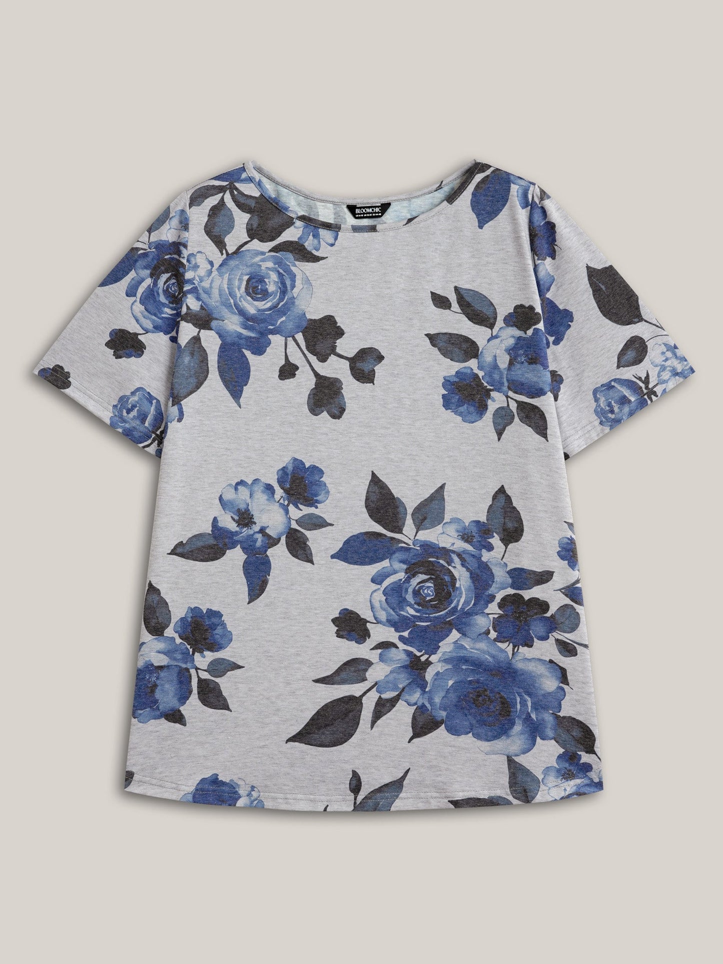 Floral Print Round Neck Fitted T-Shirt