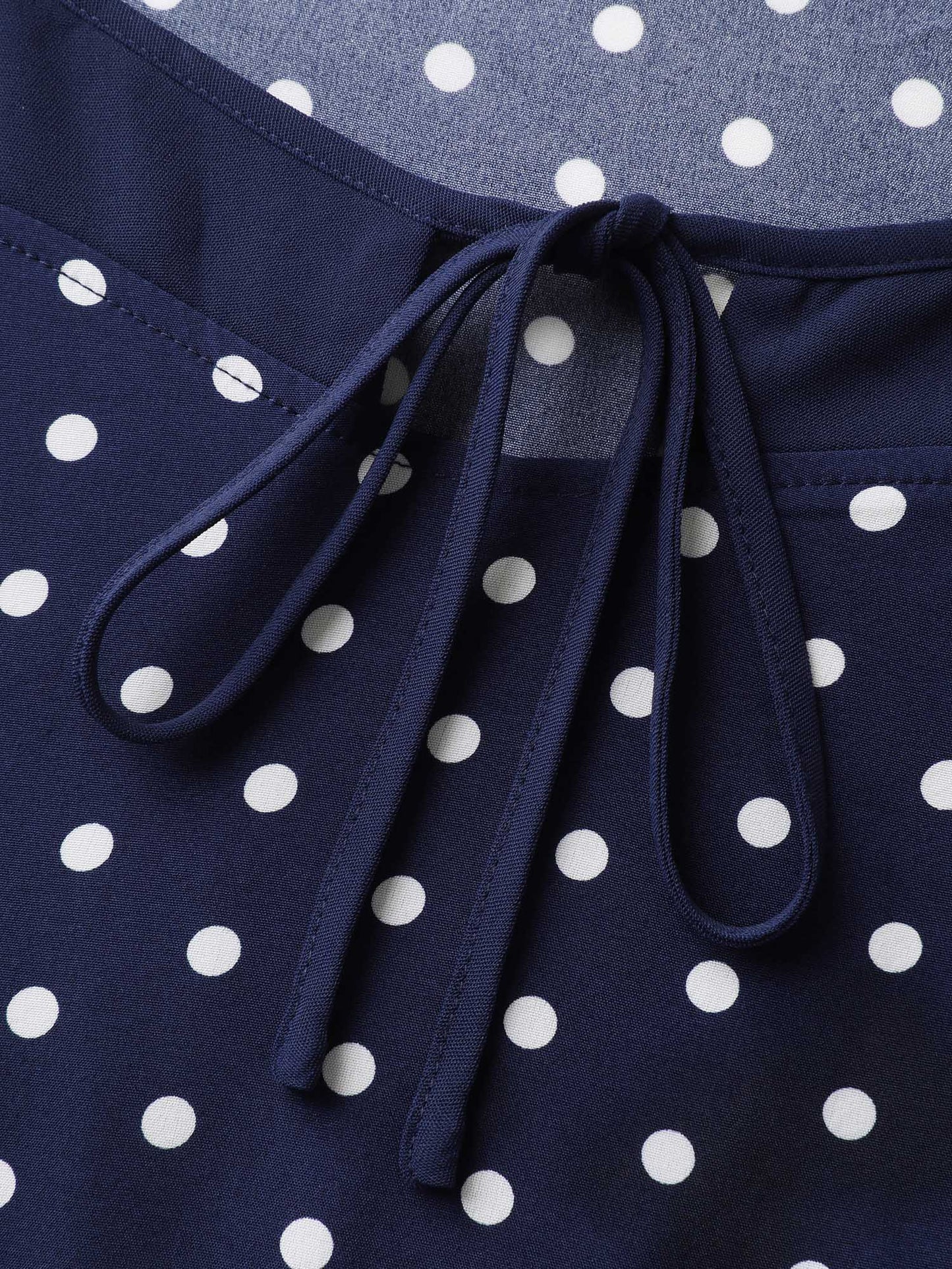 Polka Dots Stretchy Waist Pockets Midi Dress