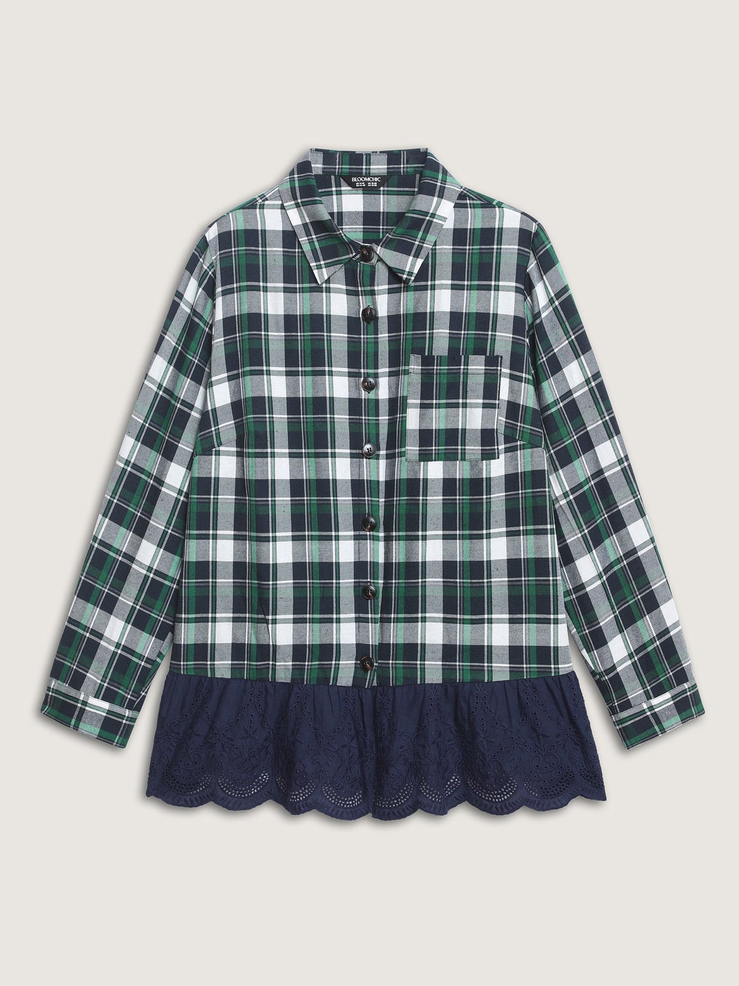 Cotton Embroidery Plaid Spliced Blouse