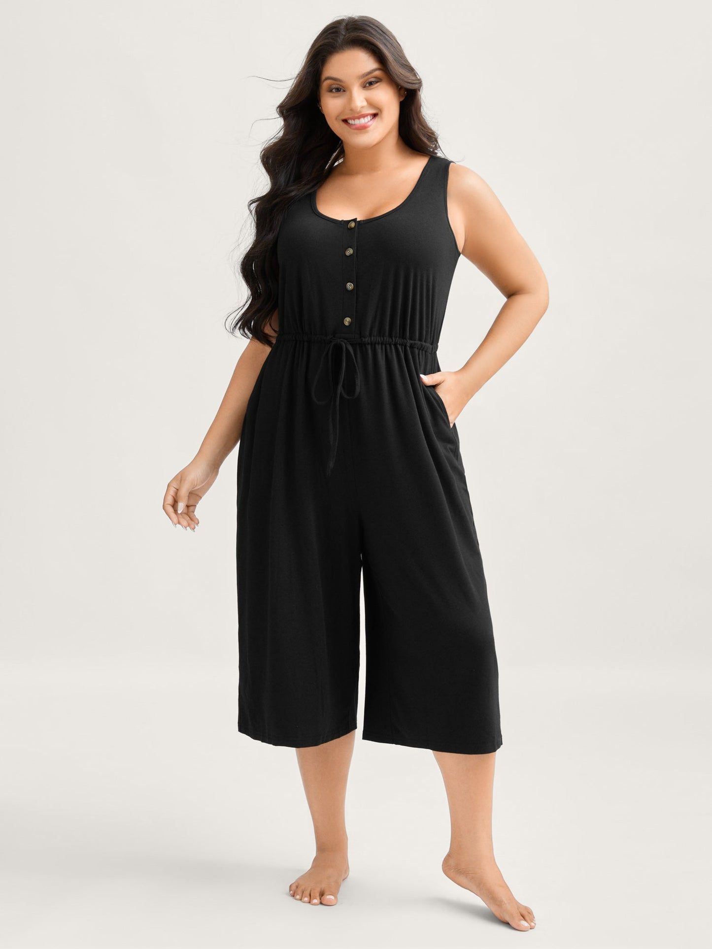 Supersoft Waist Drawstring Pockets Jumpsuit