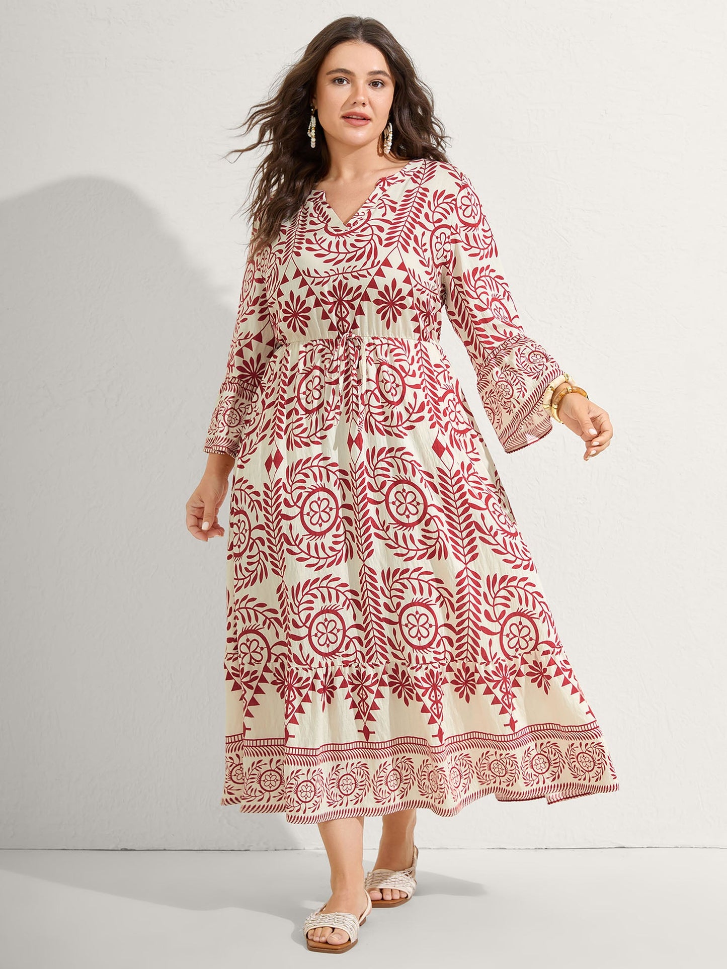 Ornate Print Color Contrast Midi Dress