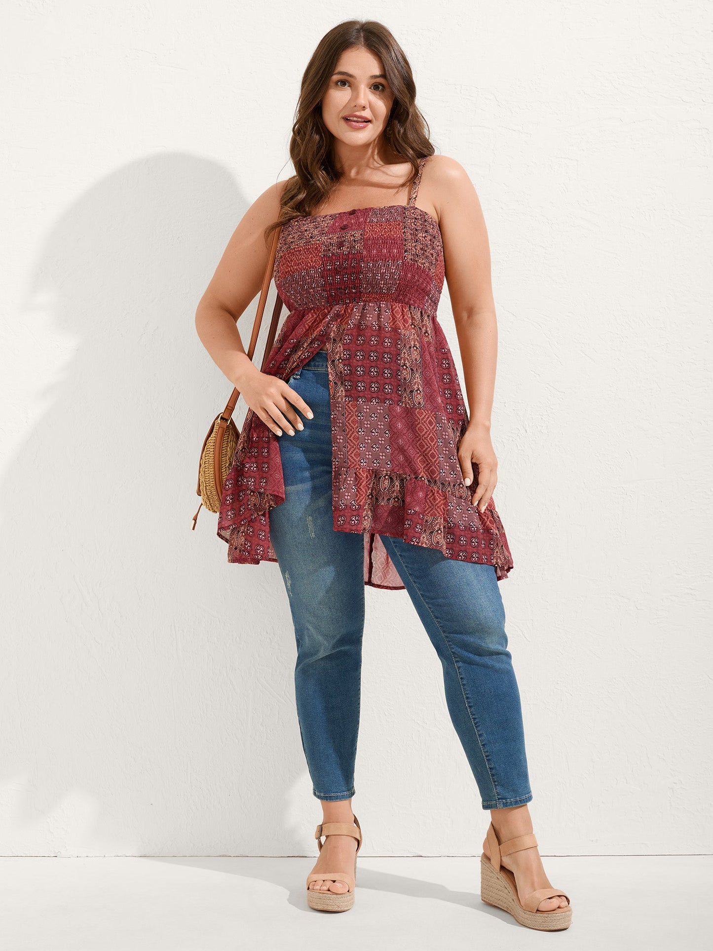 Boho Collage Print Longline Tank Top