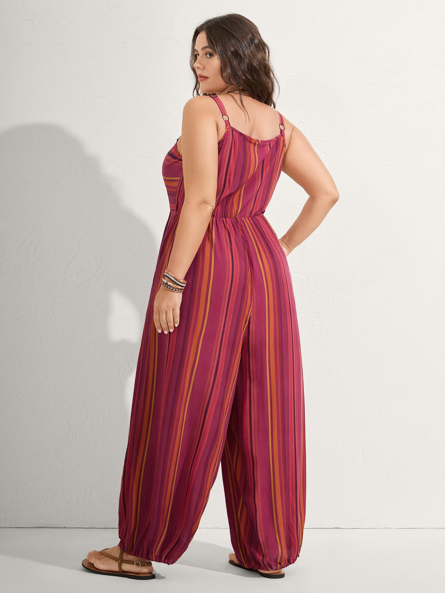 Rayon Stripe Print Stretchy Hem Cami Jumpsuit