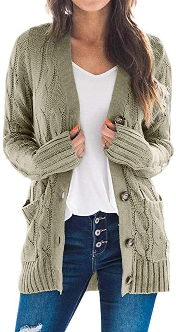 Casual Cardigan Solid Color Twist Button Sweater