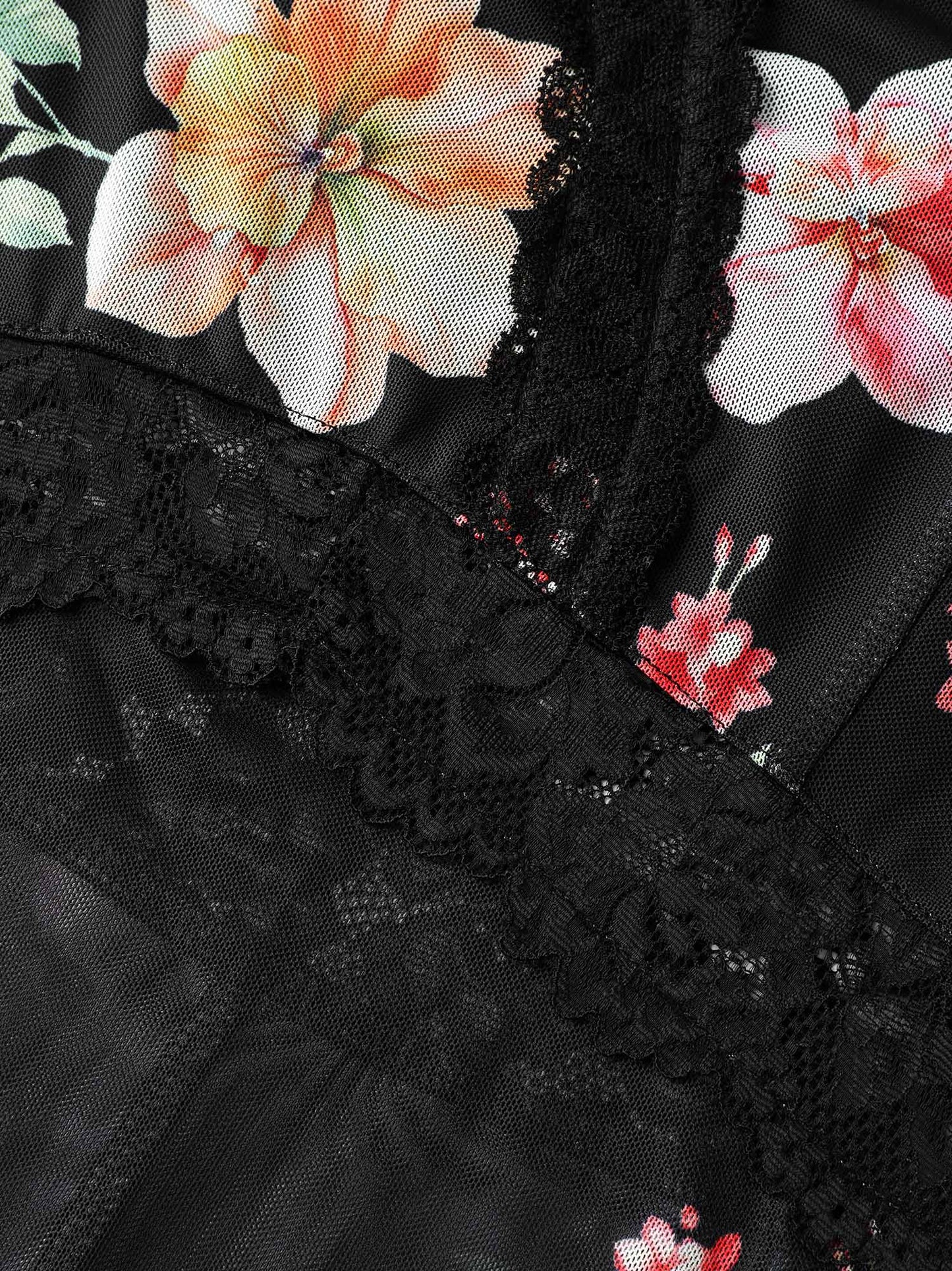 Floral Mesh Lace Trim Sleep Dress