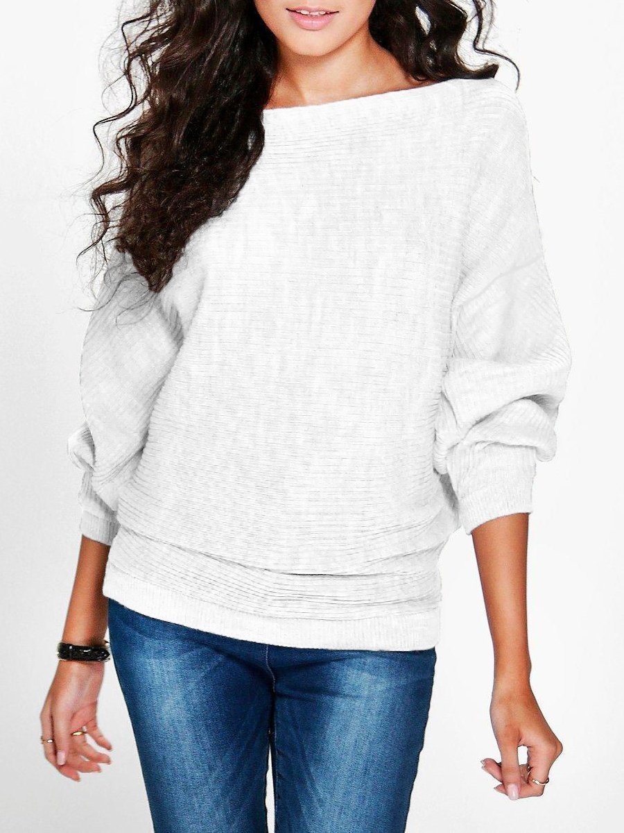 Women Loose Knitted Bat-Wing Sleeve Casual Jumper Type Sweater T-Shirts
