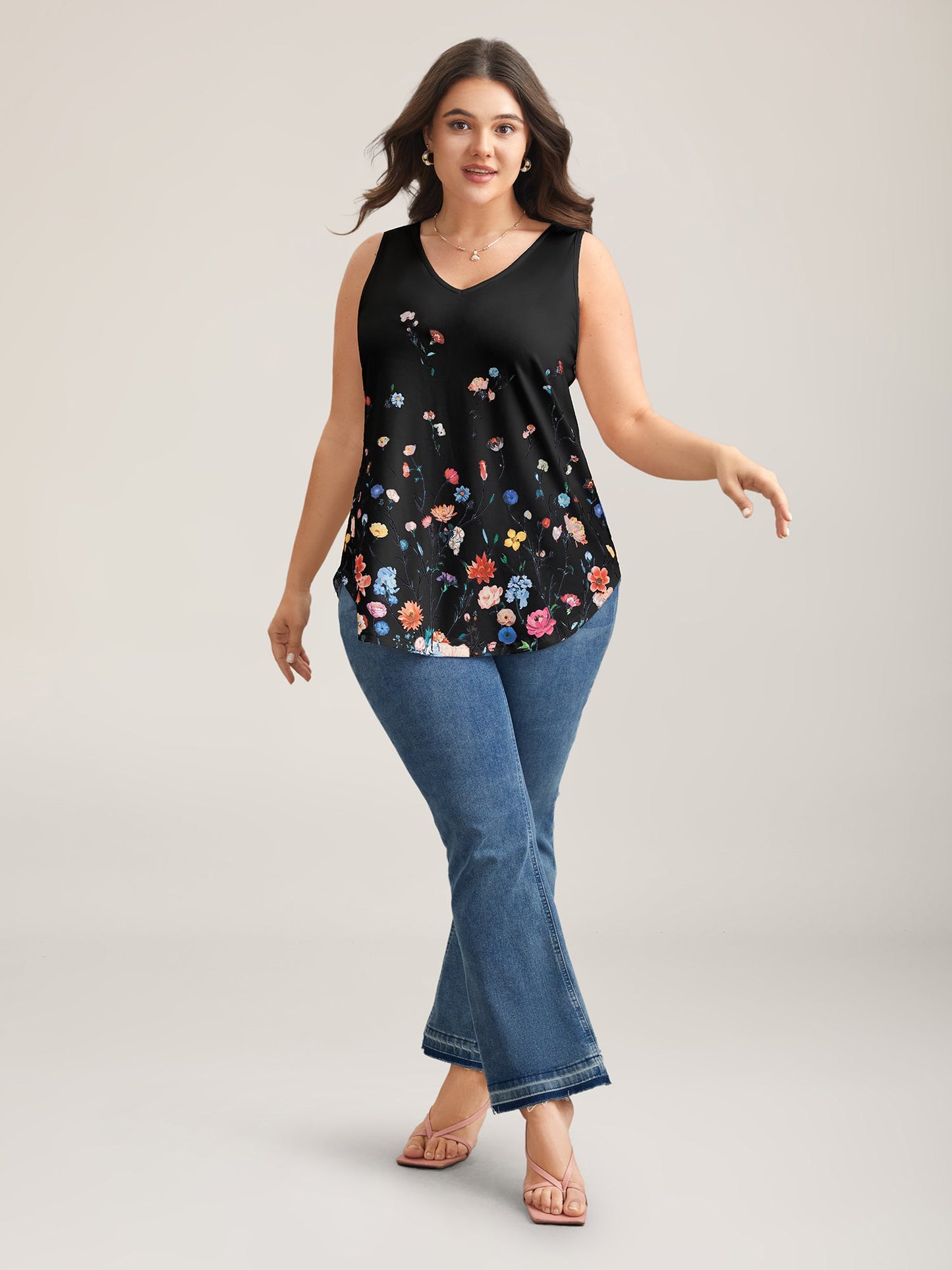 Blooming Flowers Print Stretchy Vest