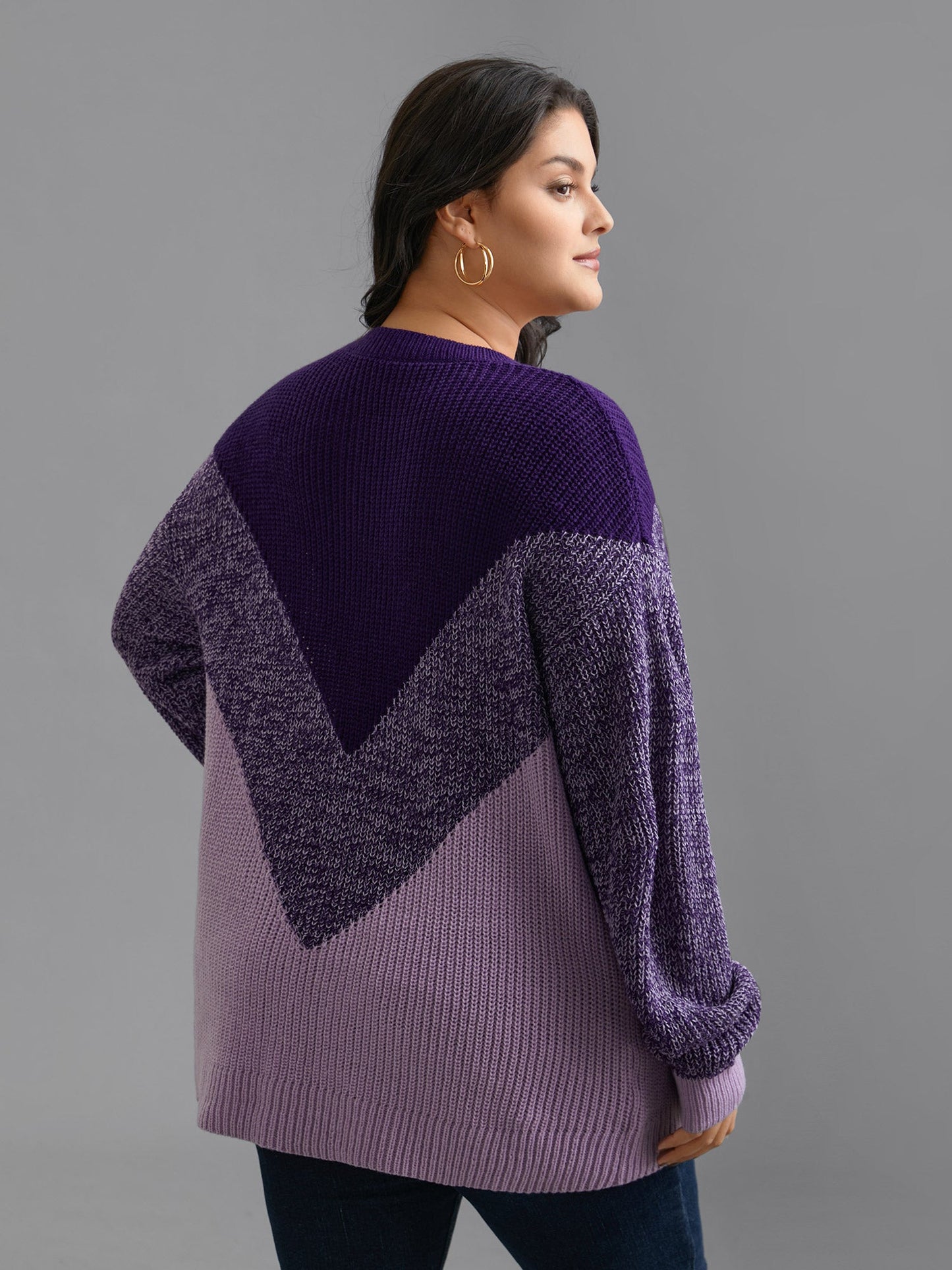 Textured Balloon Sleeves Color Block Pullover