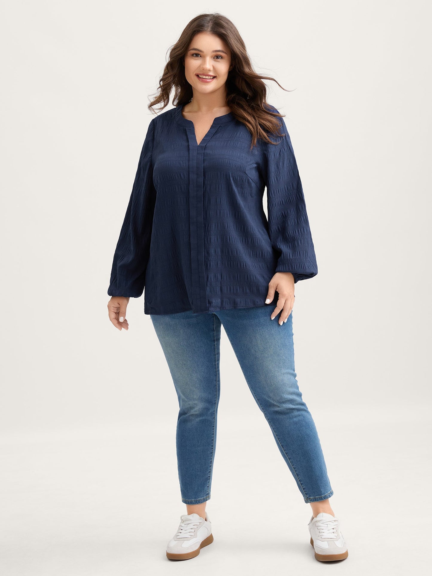 Notched Collar Textured Solid Blouse