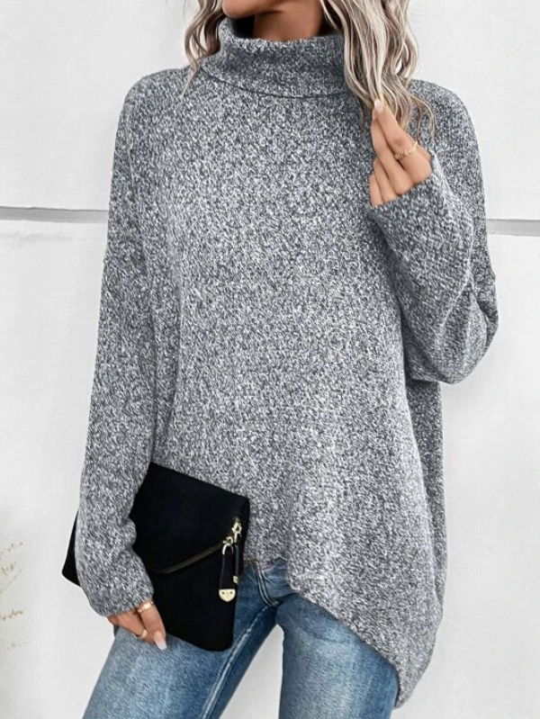 Turtleneck Batwing Sleeve Asymmetrical Hem Sweater