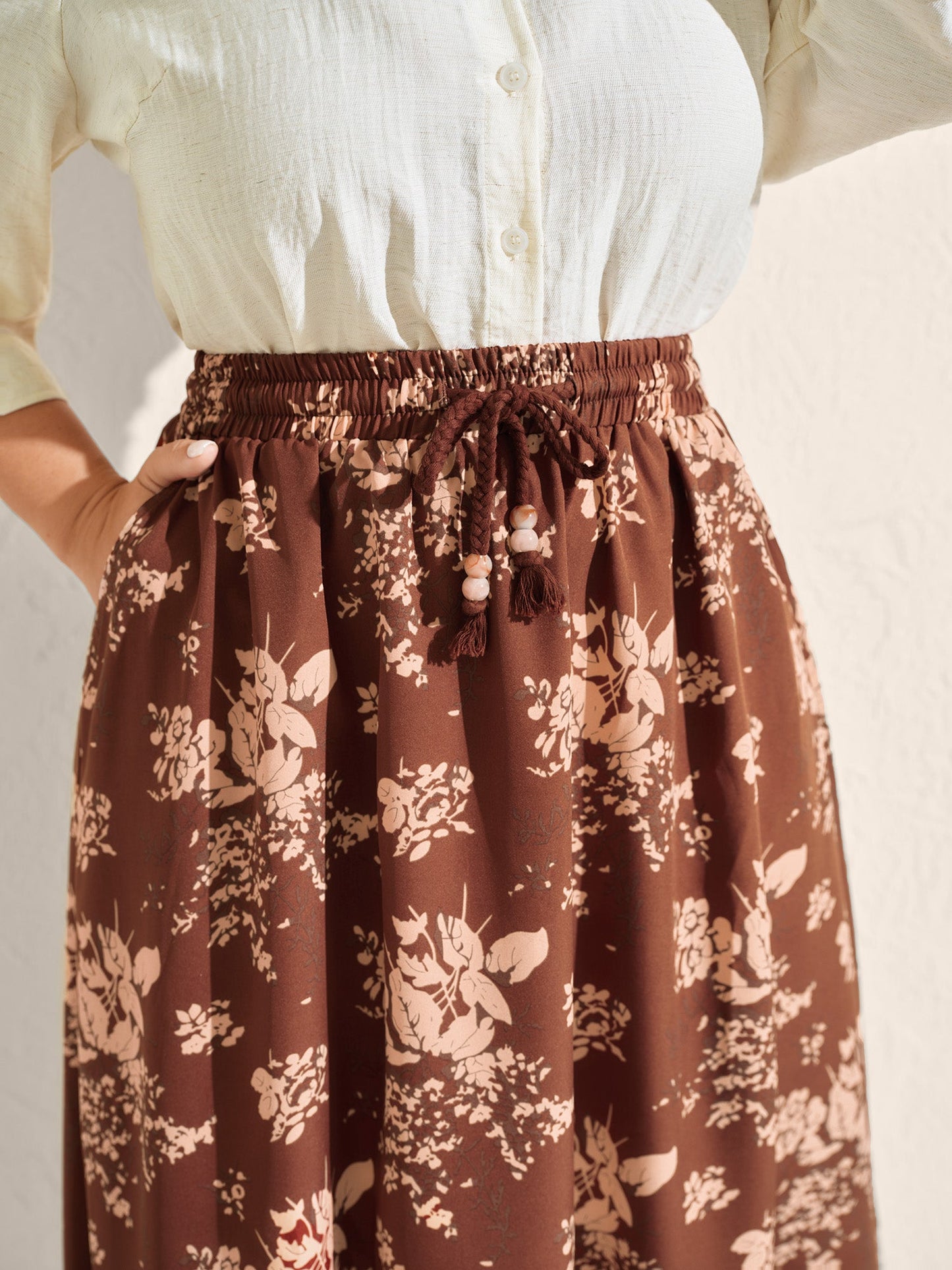 Large Floral Print Waist-Tie Midi Dress