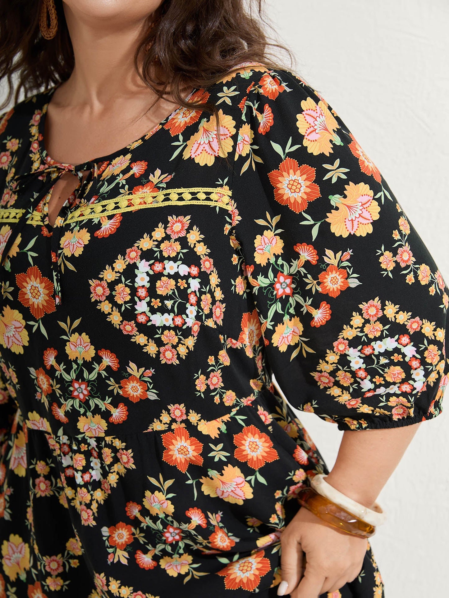 Boho Print Waist Stretchy Midi Dress