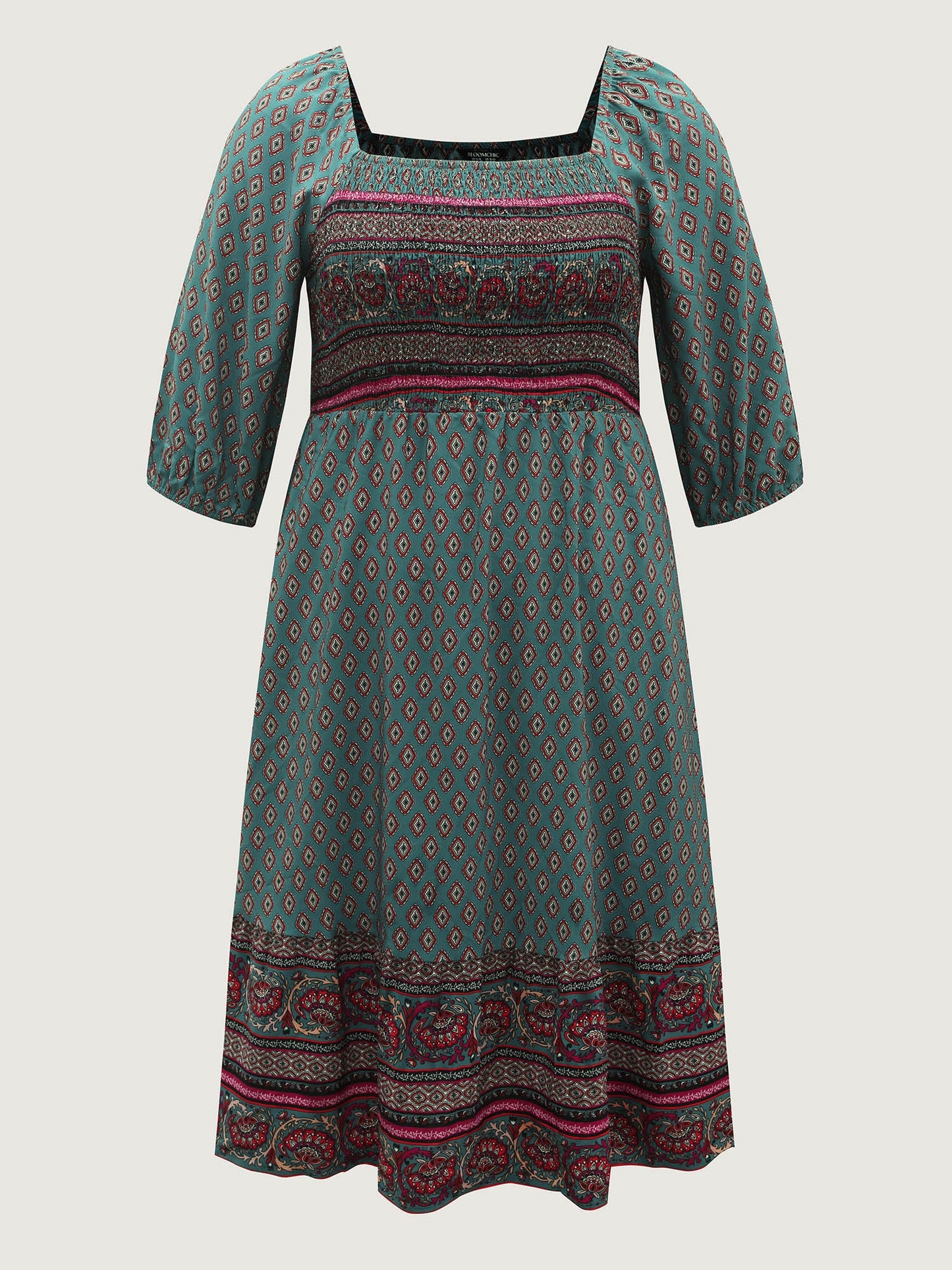 Paisley Print Shirred Bodice Midi Dress