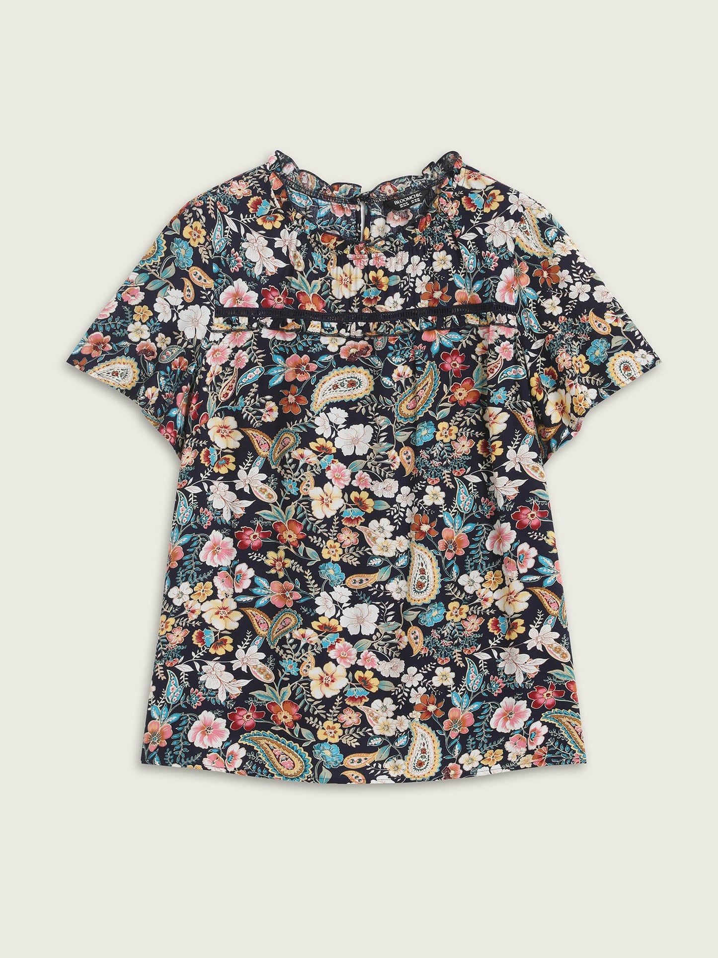 Paisley Print Lace Ruffled Blouse