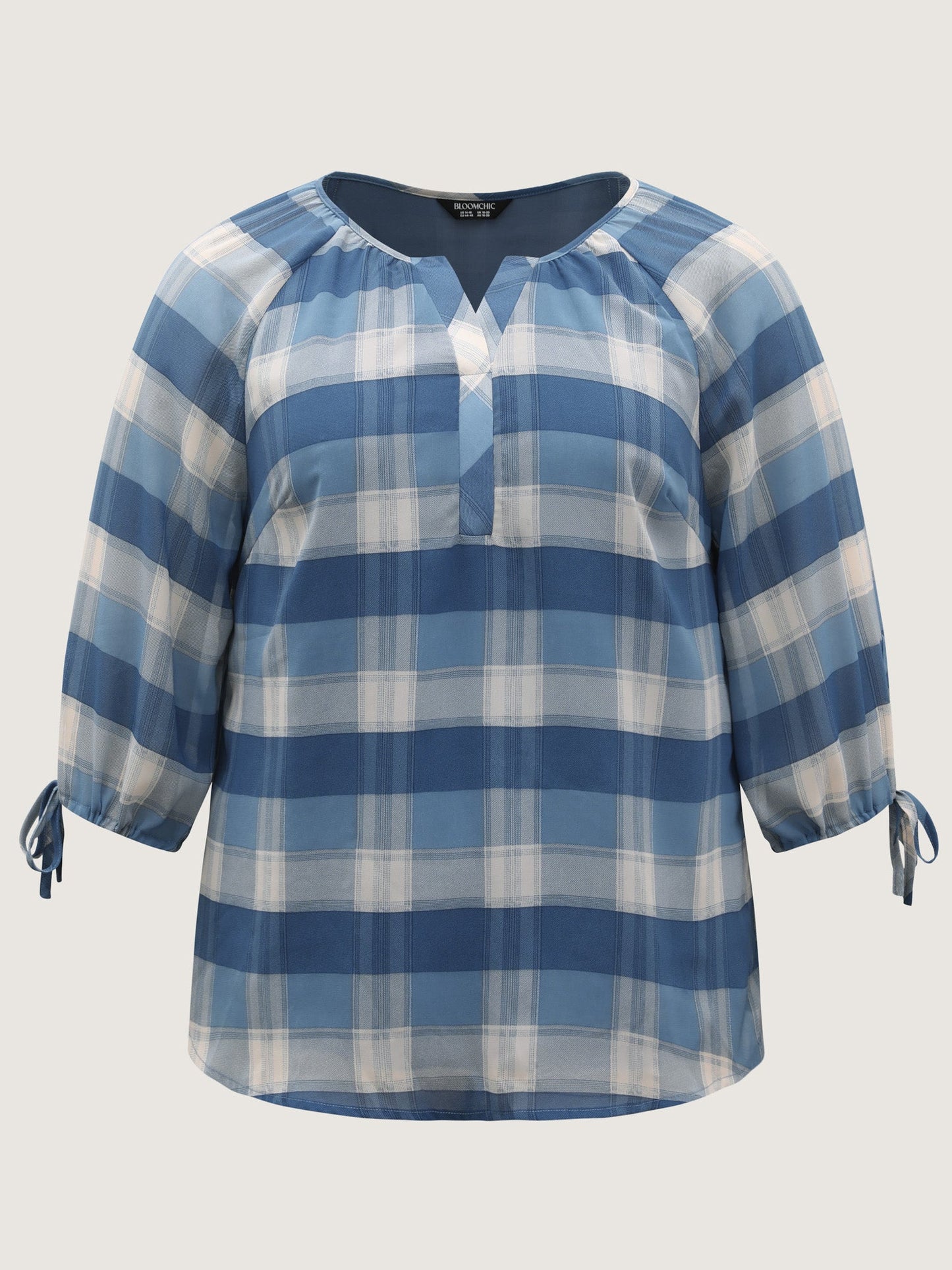Plaid Print Notched Collar Blouse