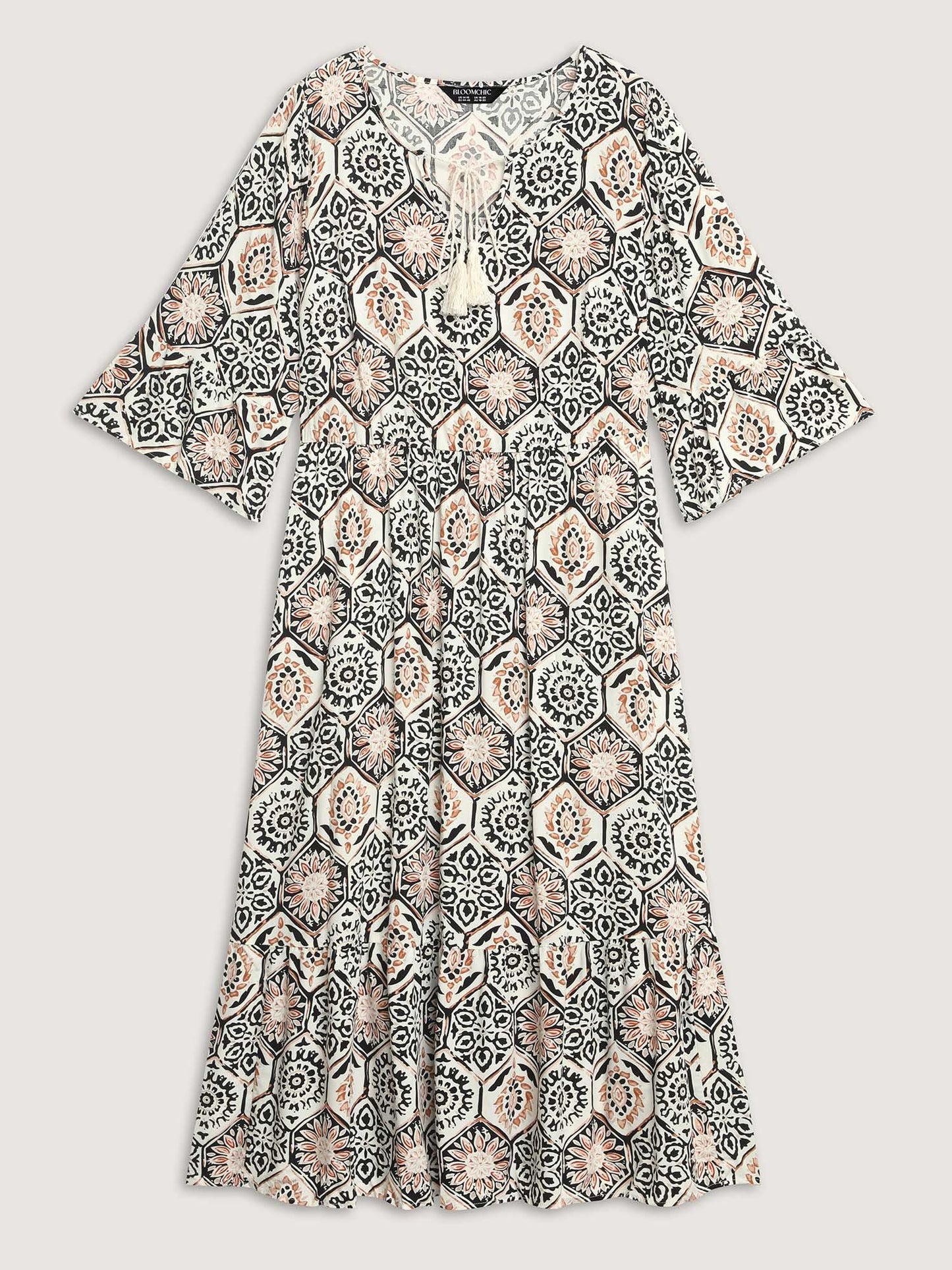 Ornate Print Neck-Tie Maxi Dress