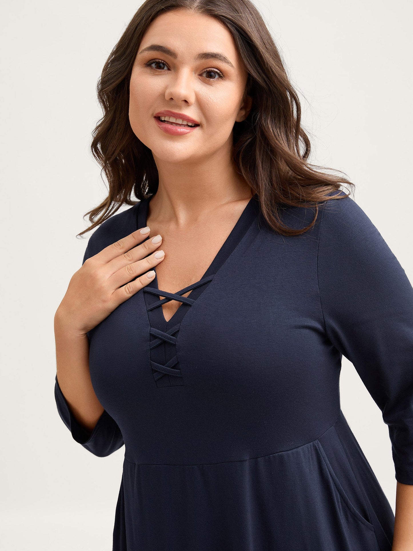 Supersoft Neck Tie-Up Pockets Midi Dress