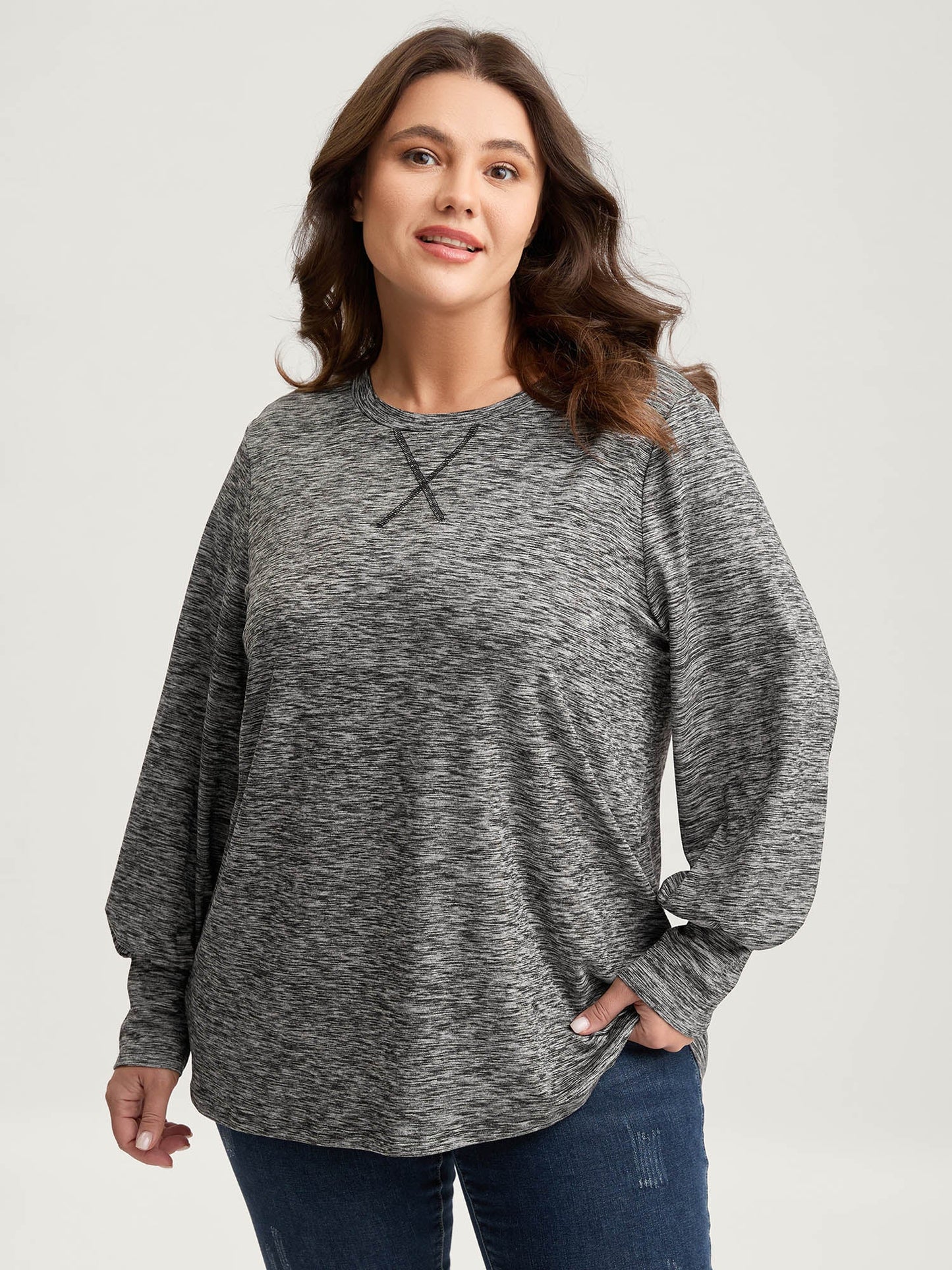 Stretchy Heather Textured Solid T-Shirt