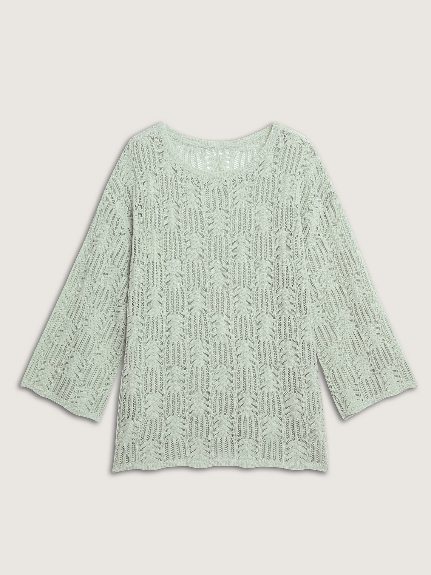 Textured Cut-Out Flared Sleeve Lightweight Pullover