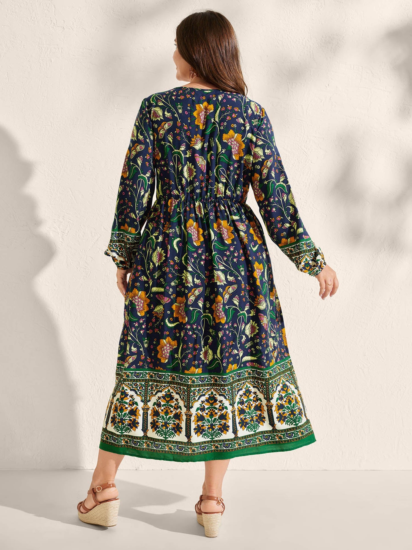 Floral Contrast Print Pockets Maxi Dress