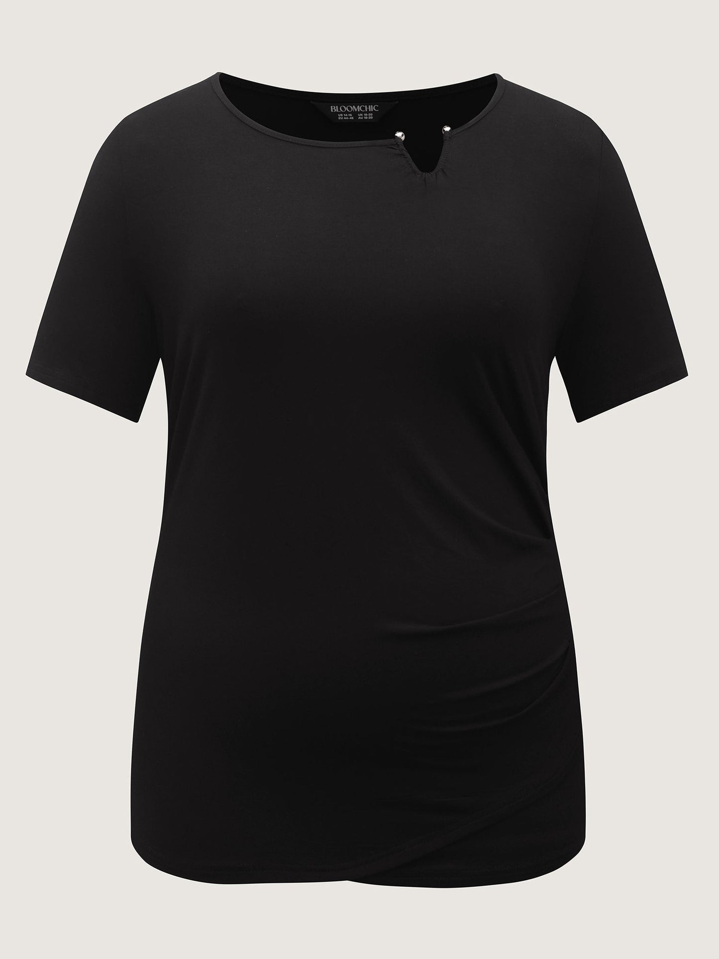Supersoft Neckline Metal Cuff Pleated Solid Top