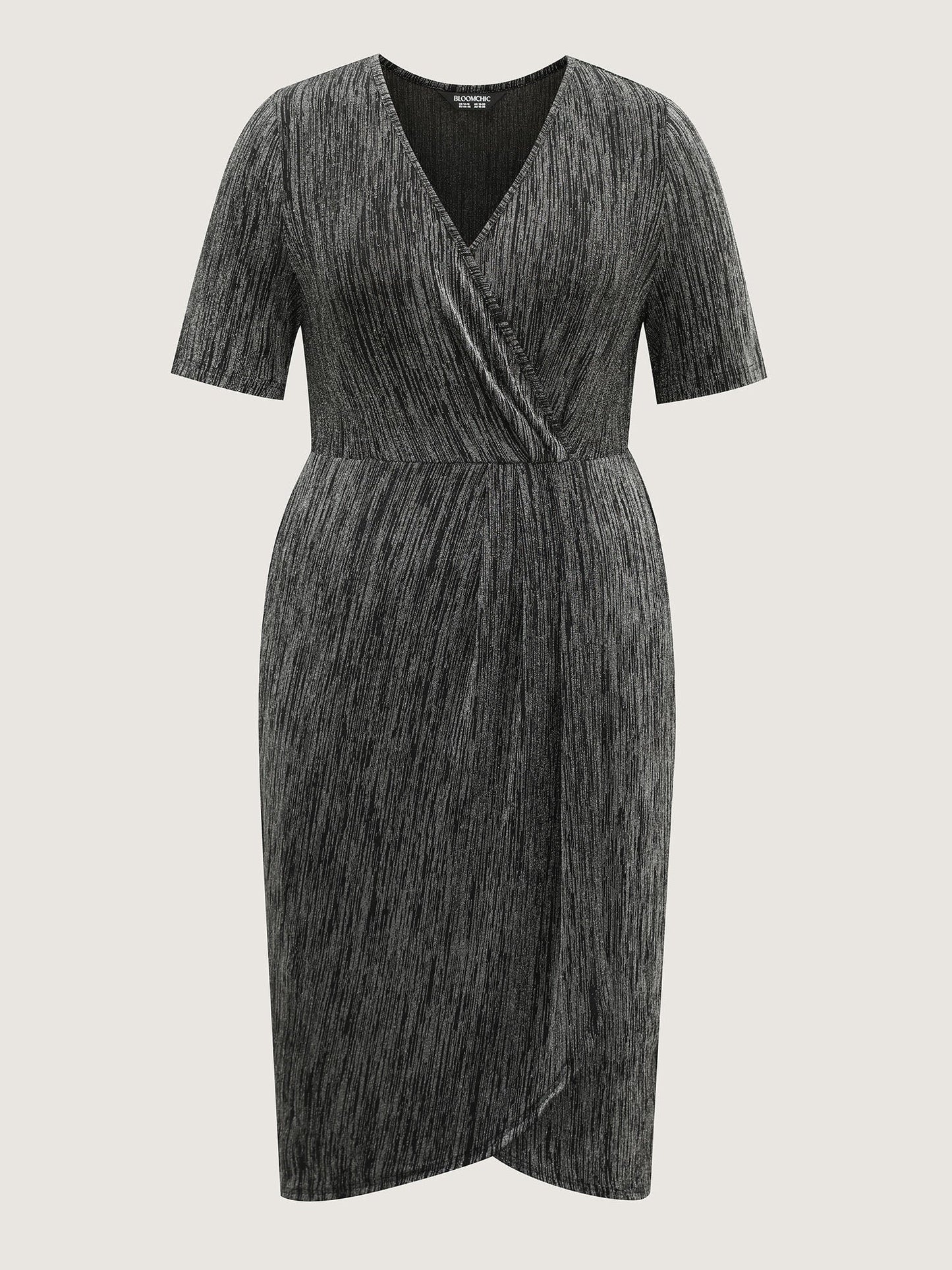 Stretchy Asymmetrical Hem Surplice Midi Dress