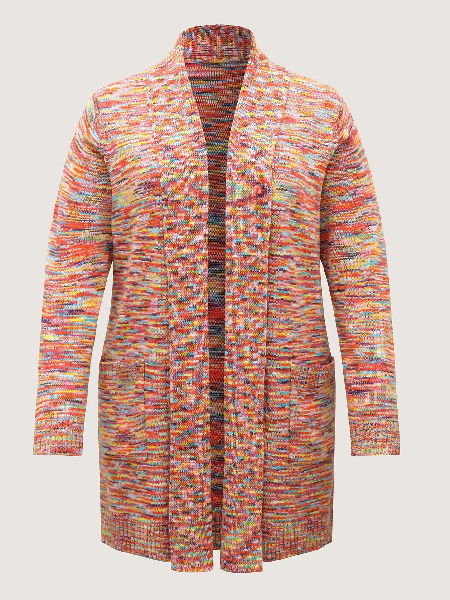 Lapel Collar Pockets Heather Knit Cardigan