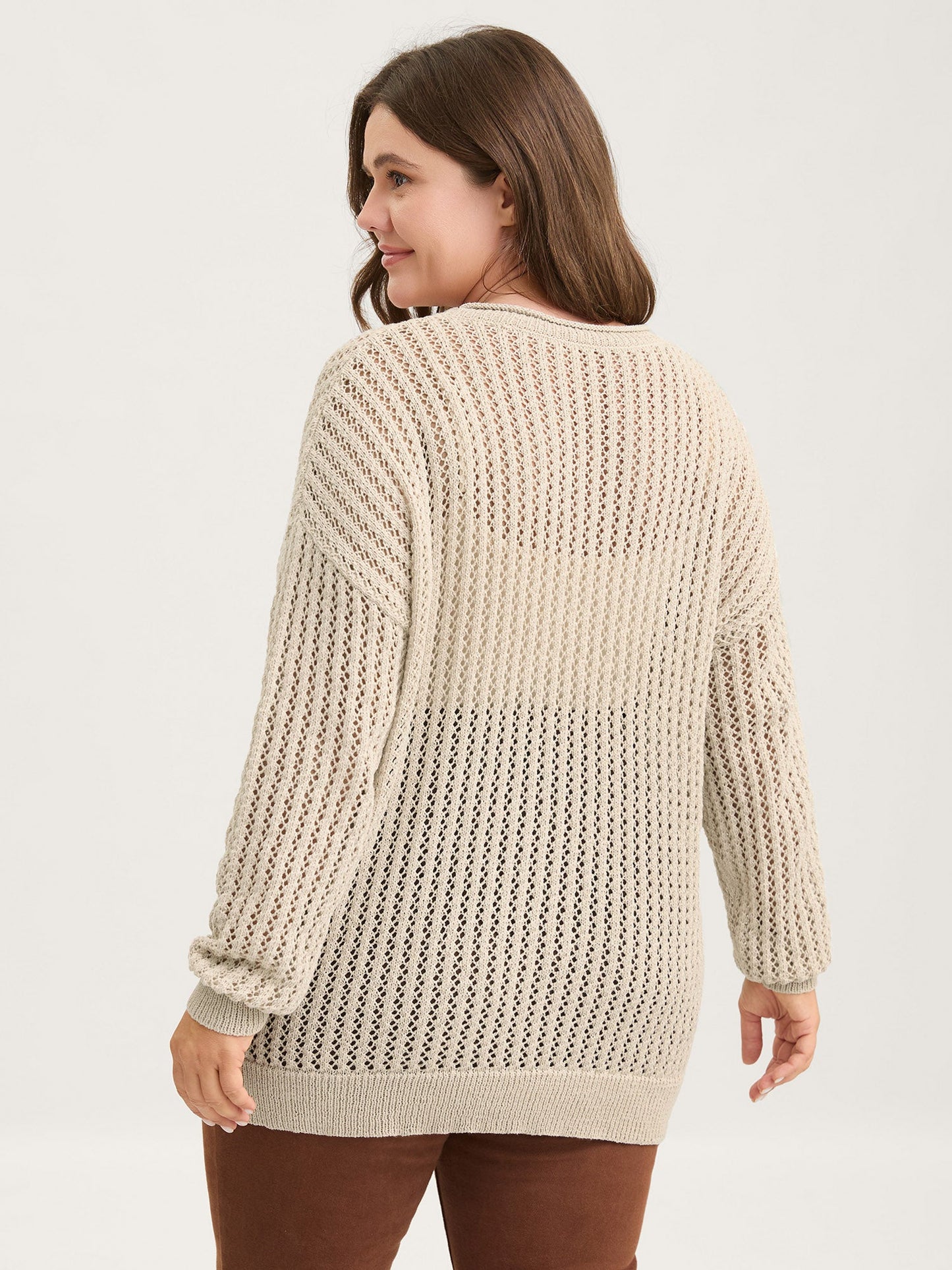 Floral Motif Cut-Out Textured Pullover