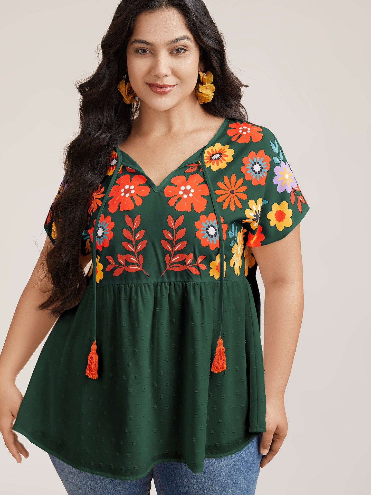 Floral Print Neck-Tie Babydoll Top
