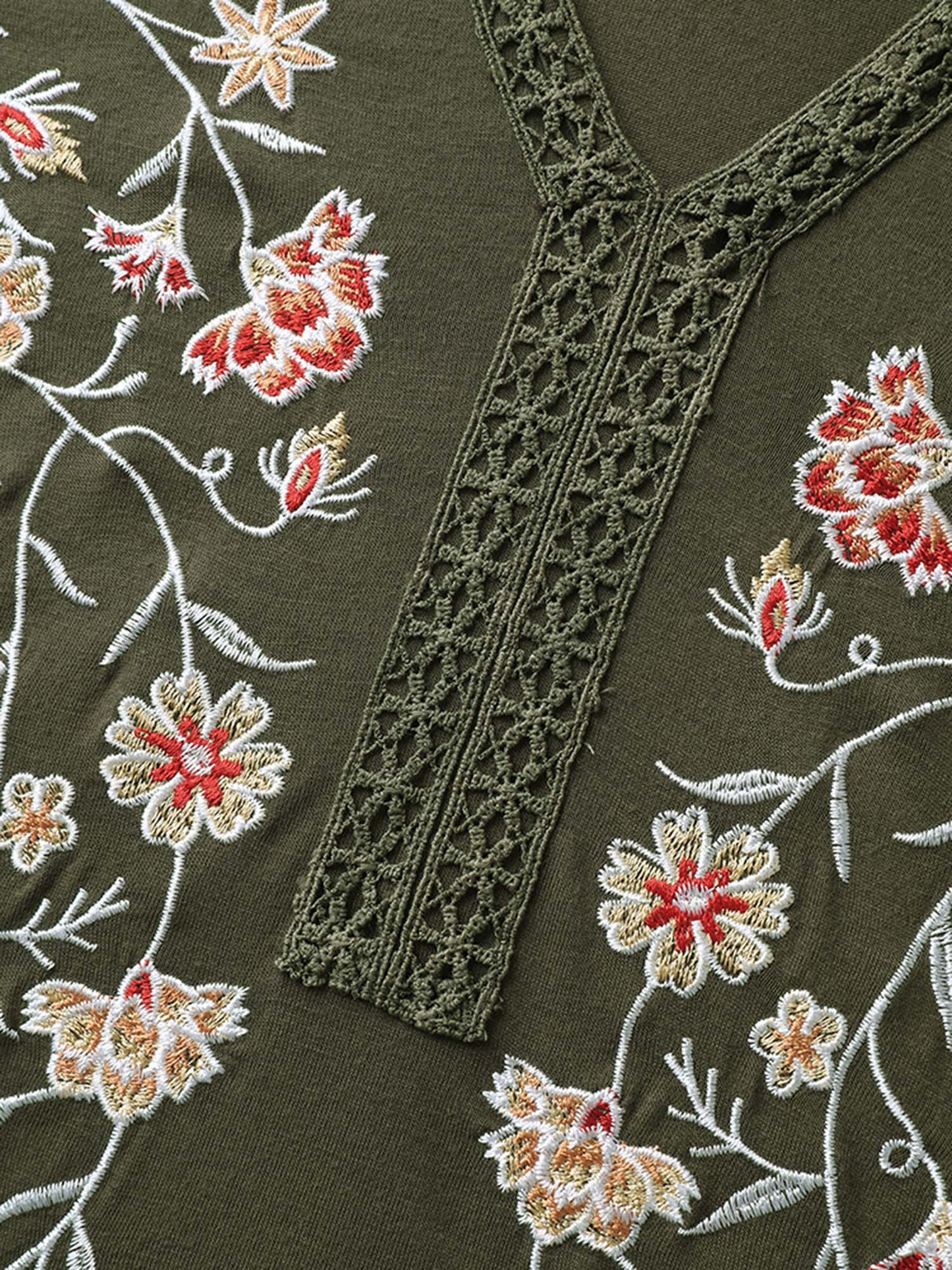 Floral Embroidery Lace Trim T-Shirt