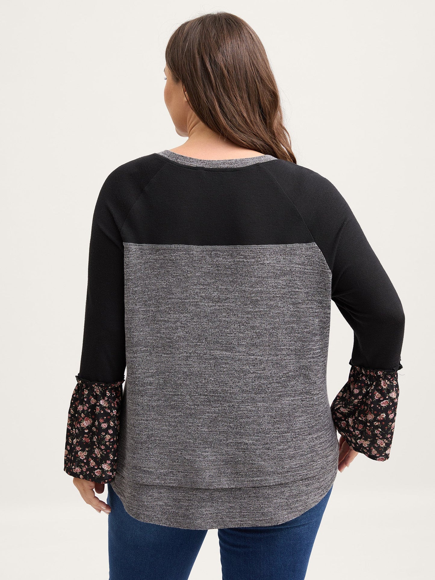 Floral Print Flared Sleeve Contrast Sweatshirt