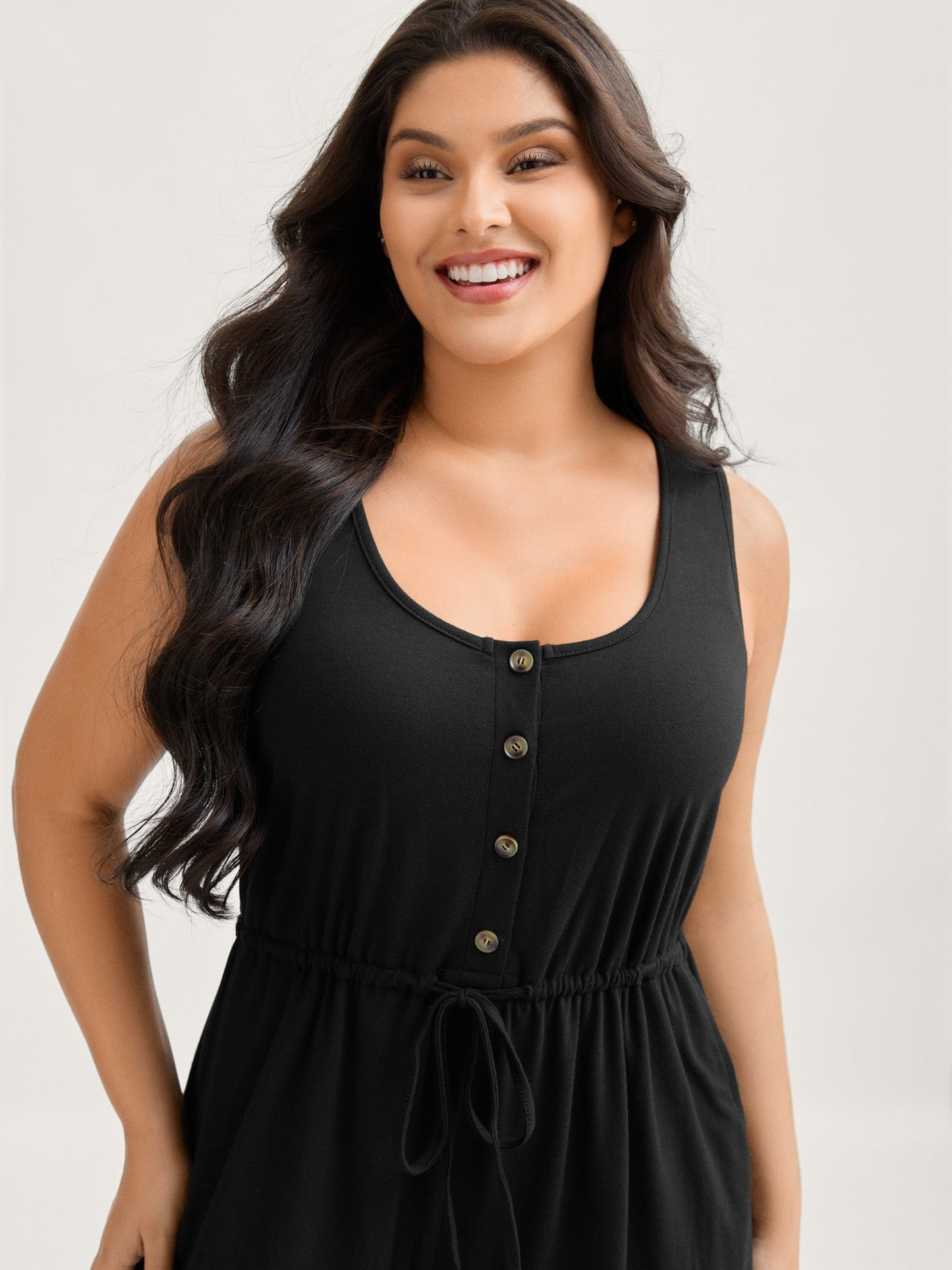 Supersoft Waist Drawstring Pockets Jumpsuit