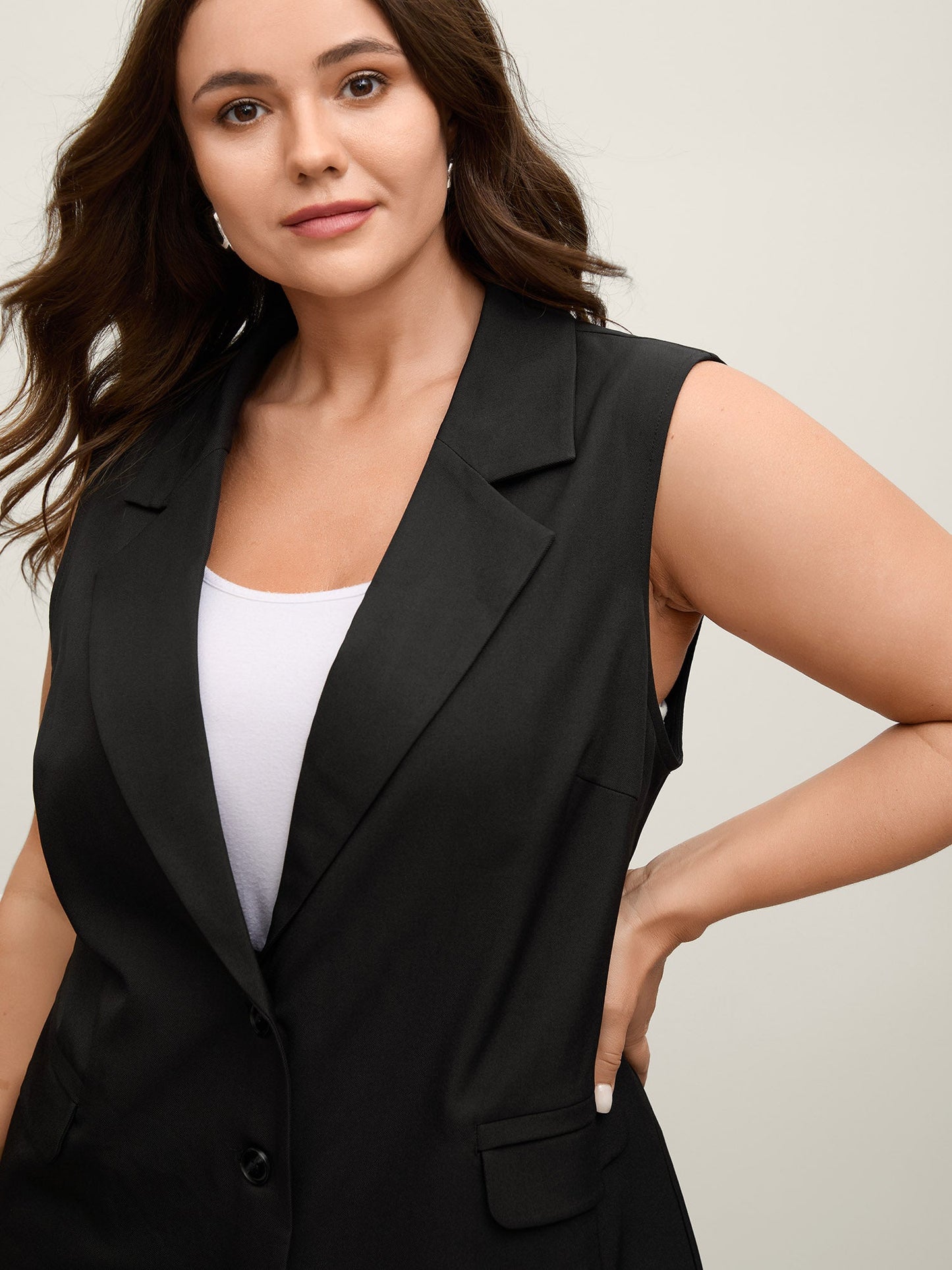Button Longline Pockets Solid Vest